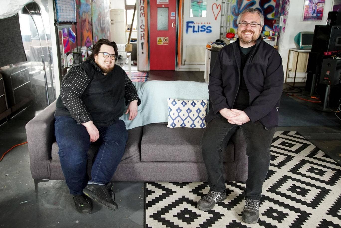 Adam Clements and John Brunton in Rock House, a former office block that has been transformed into a living and working space with capped rent