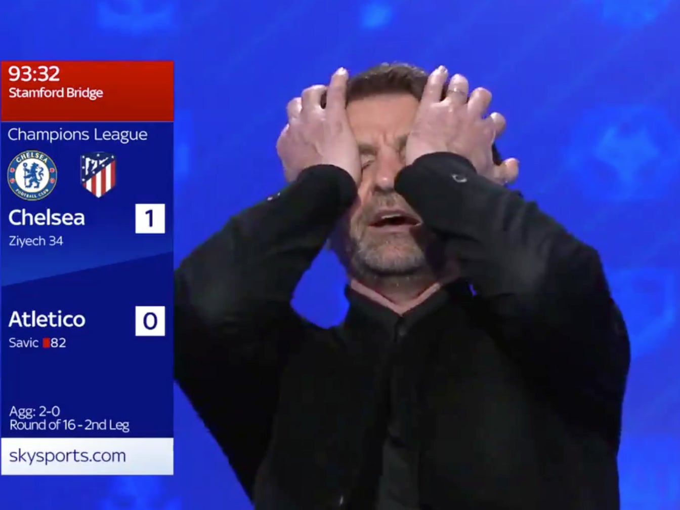 Tim Sherwood reacts after Emerson Palmieri’s goal denies a fan the Super Six jackpot