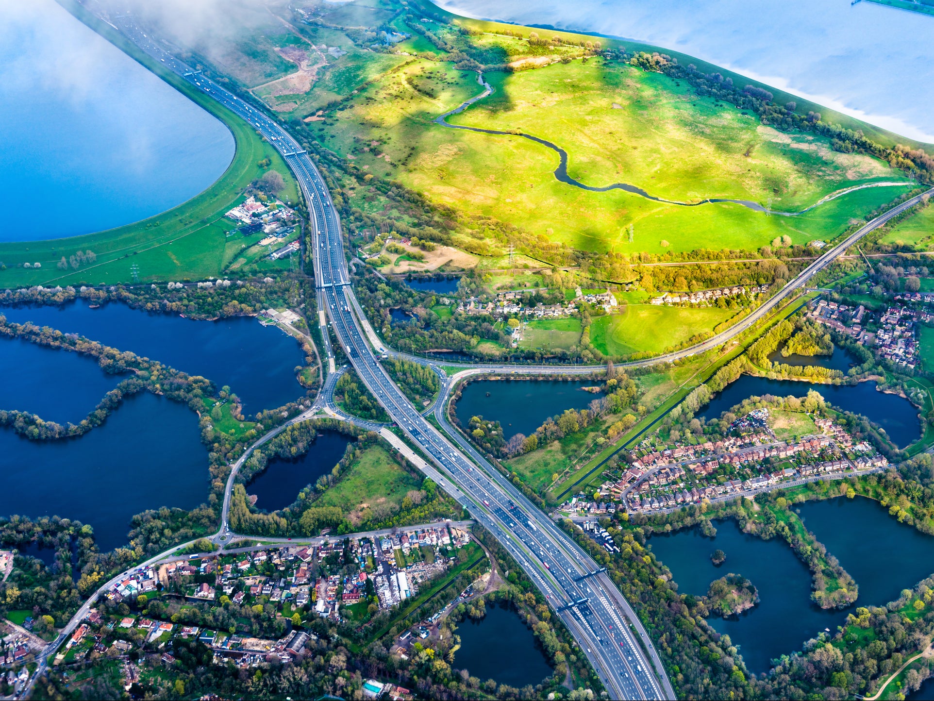 A motorway in England. With the decline of coal, surface transport is now the biggest contributor to greenhouse gas emissions