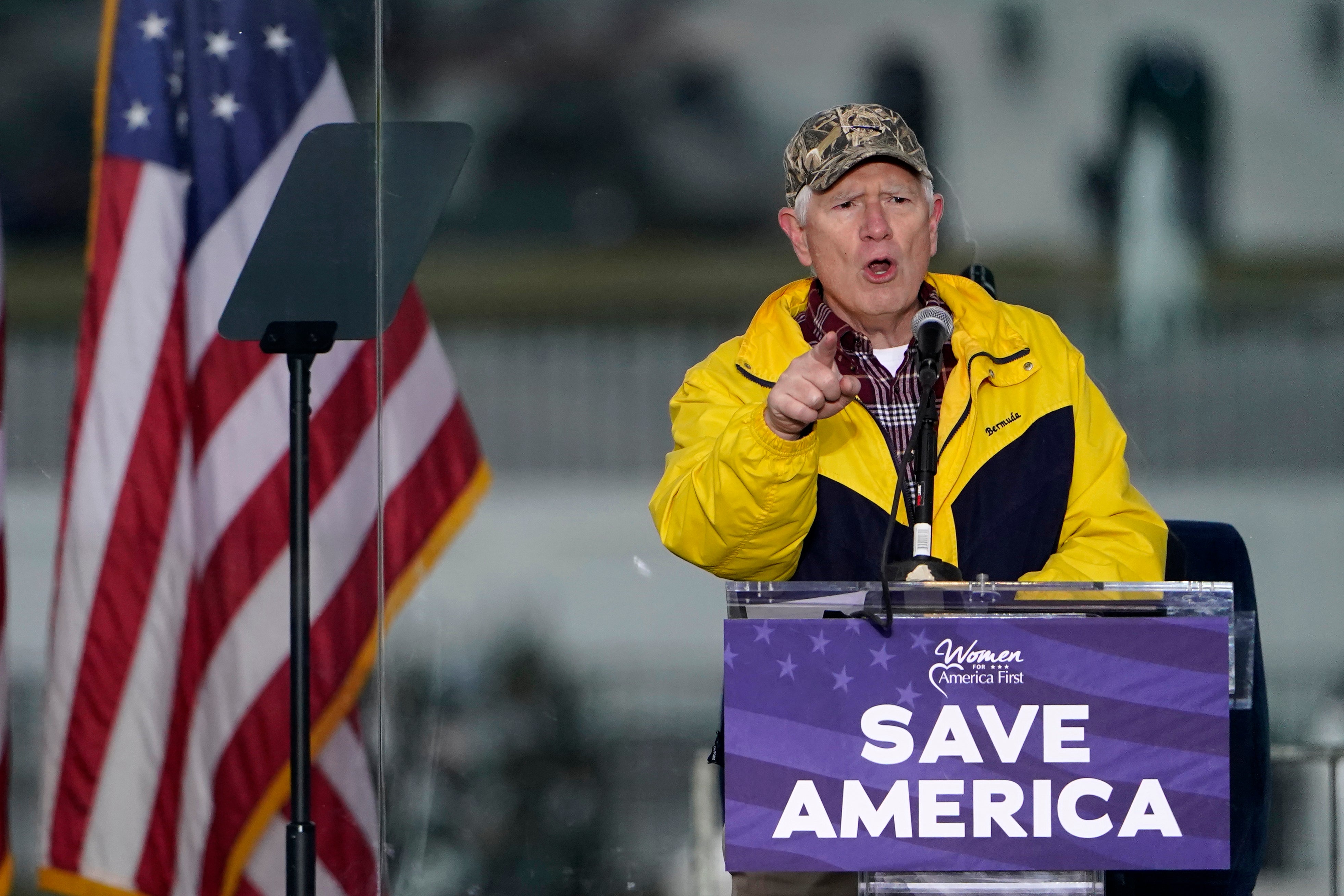 Congressman Mo Brooks speaks at a rally for Donald Trump on 6 January 2021