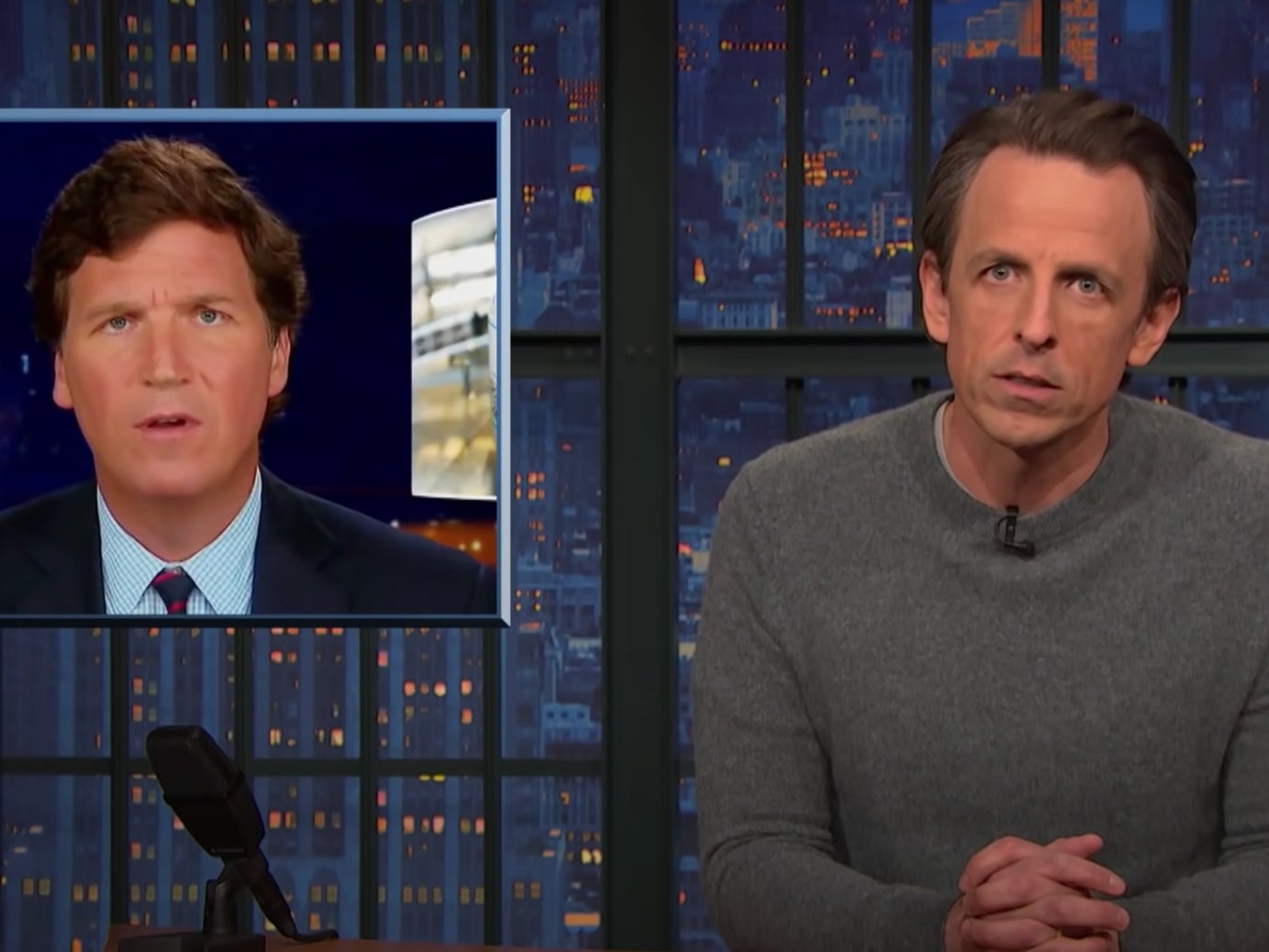 Seth Meyers impersonates Tucker Carlson on Late Night with Seth Meyers