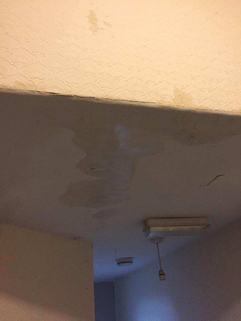 A leak on the ceiling at a dispersal property in Cardiff