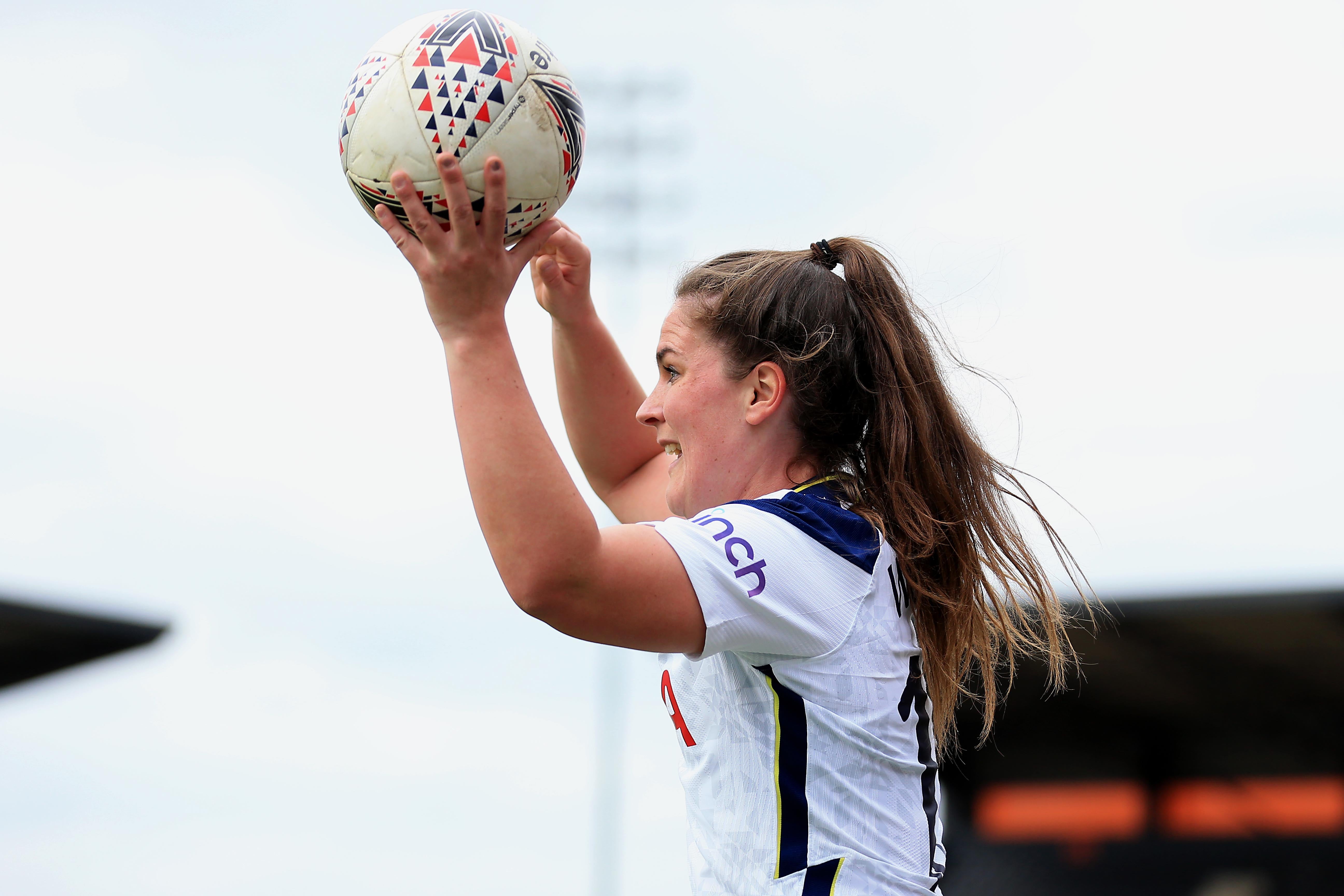 Tottenham’s Siri Worm takes a throw-in against Bristol City