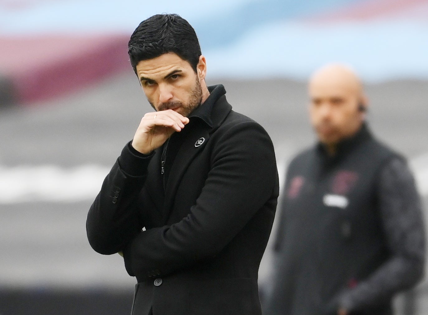 Mikel Arteta watches on at London Stadium