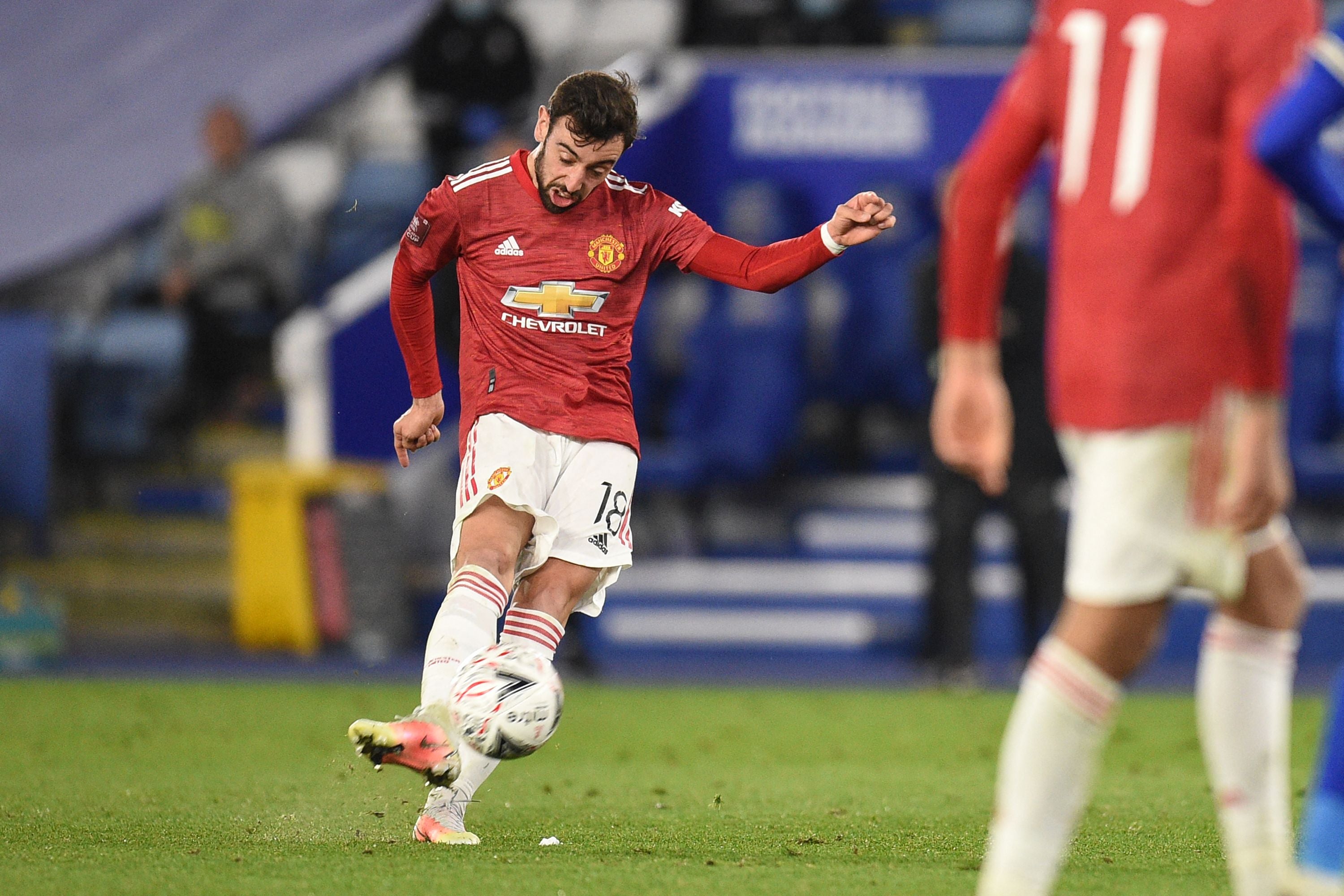 Bruno Fernandes attempts a free-kick late in the game