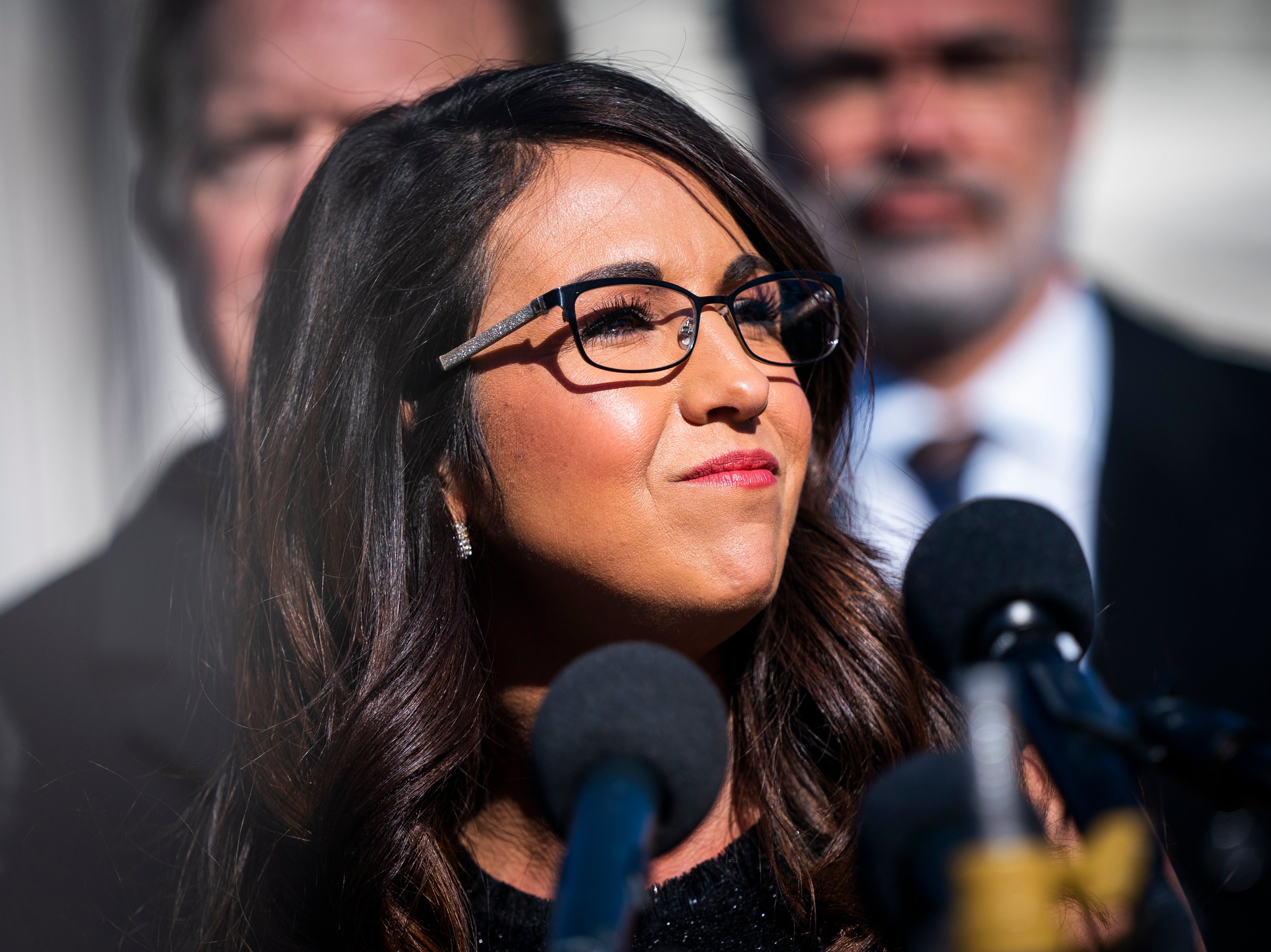 Republican Representative from Colorado Lauren Boebert joins members of the House Freedom Caucus, who are among the most conservative Republican lawmakers, to speak to the media about their opposition to the Equality Act