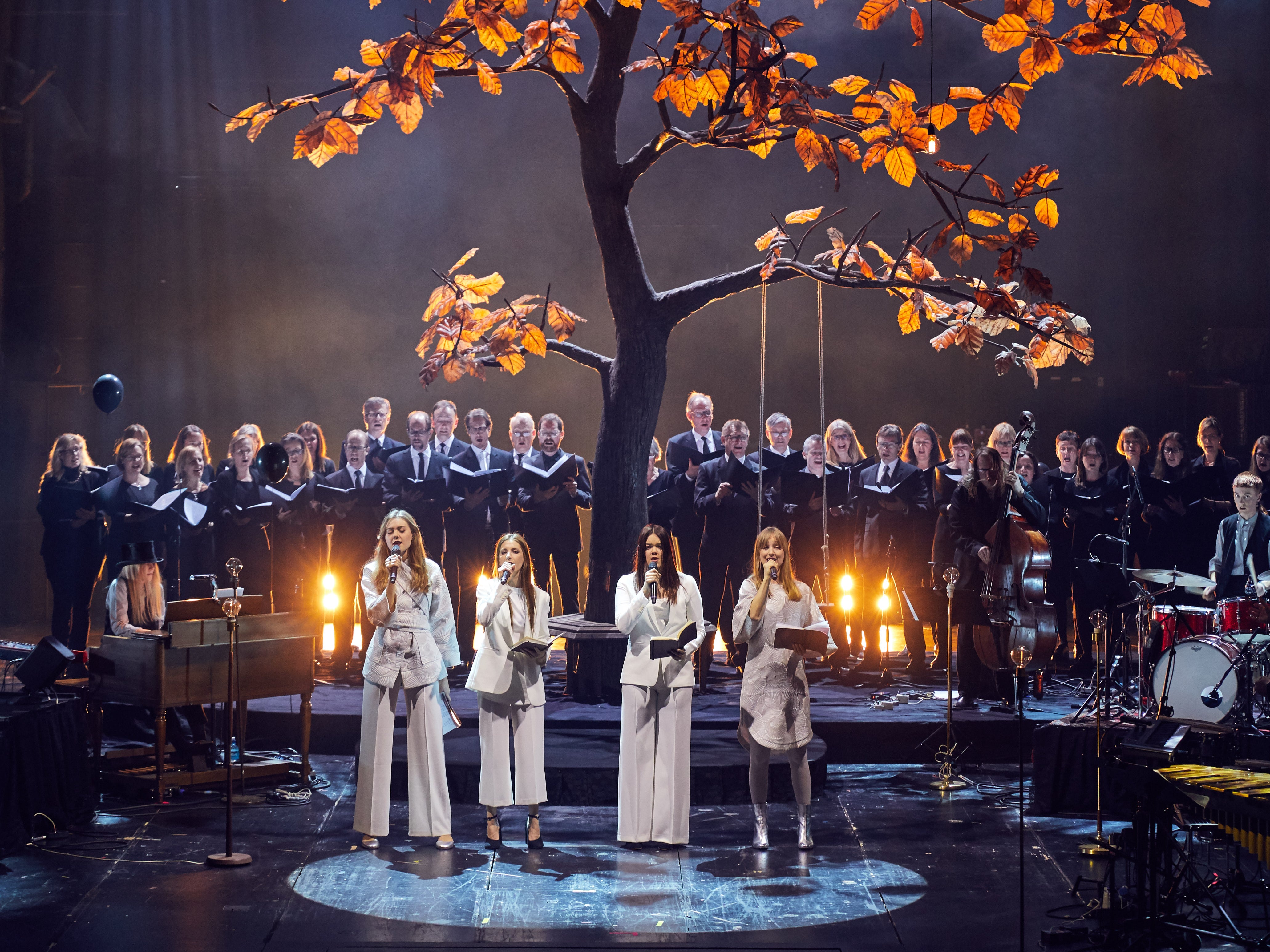 A look at the elaborate staging used by First Aid Kit for their live tribute to Leonard Cohen