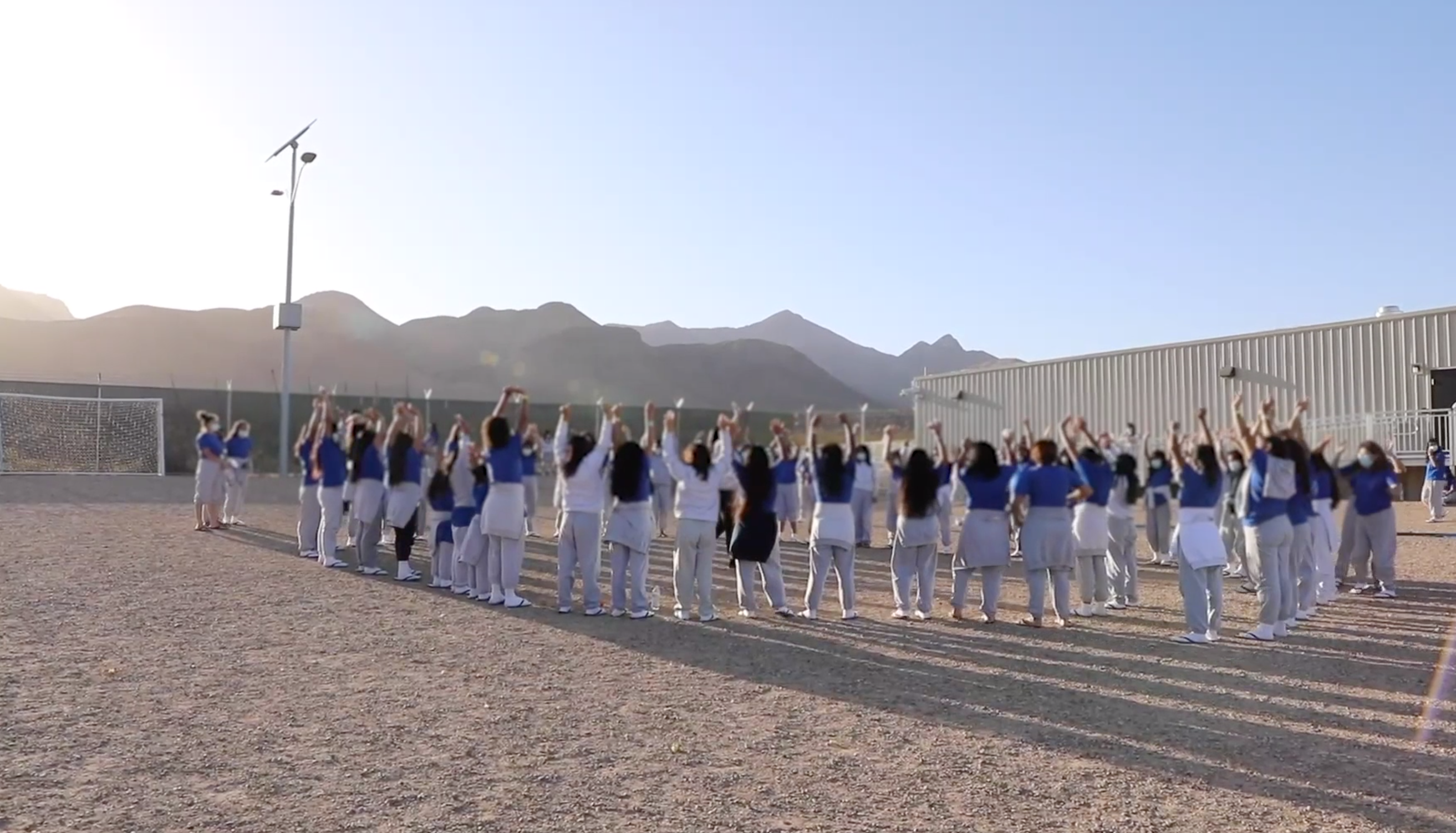 Video showed youngsters exercising outside in sunshine