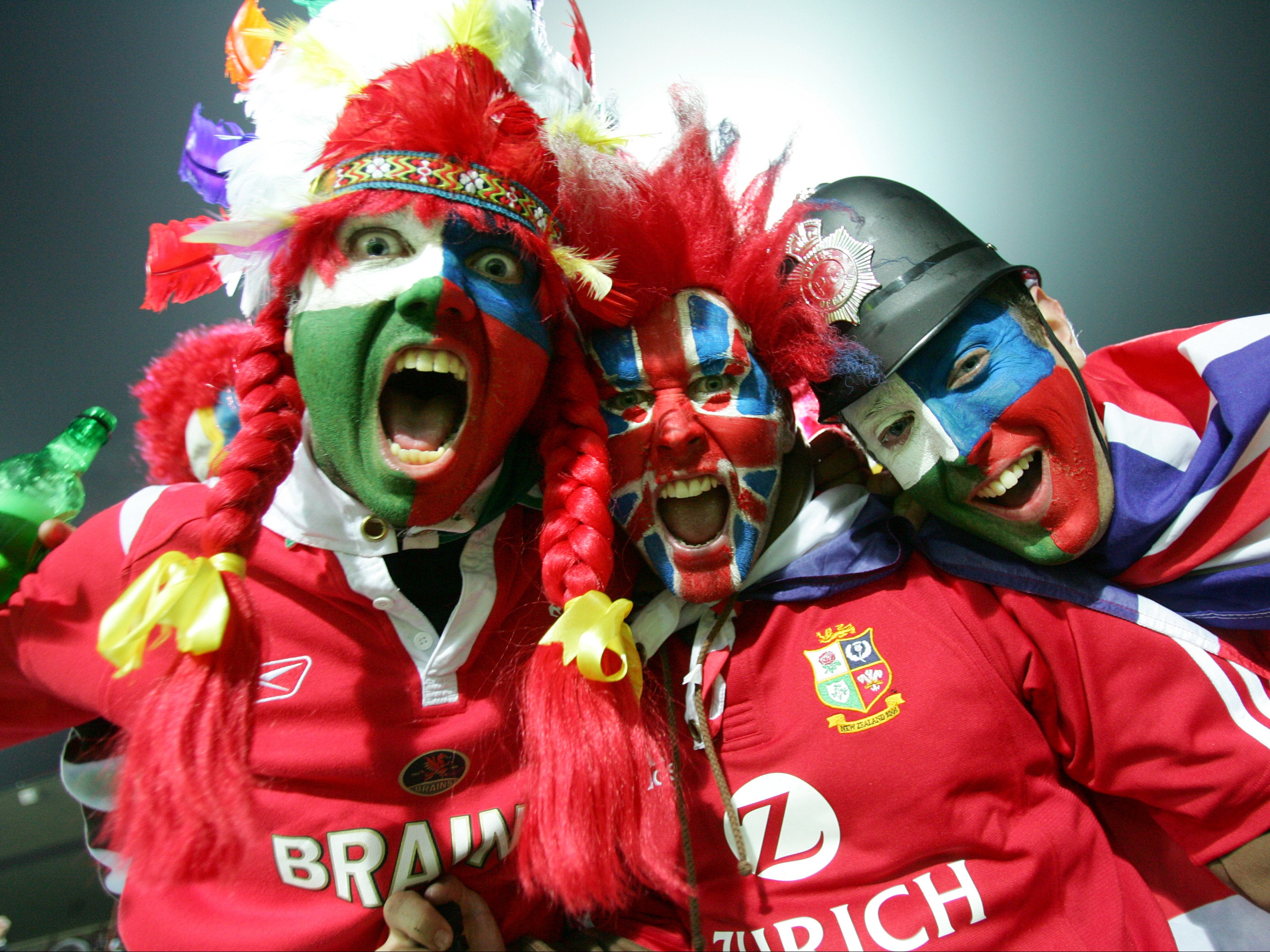 Lions supporters cheer during the match