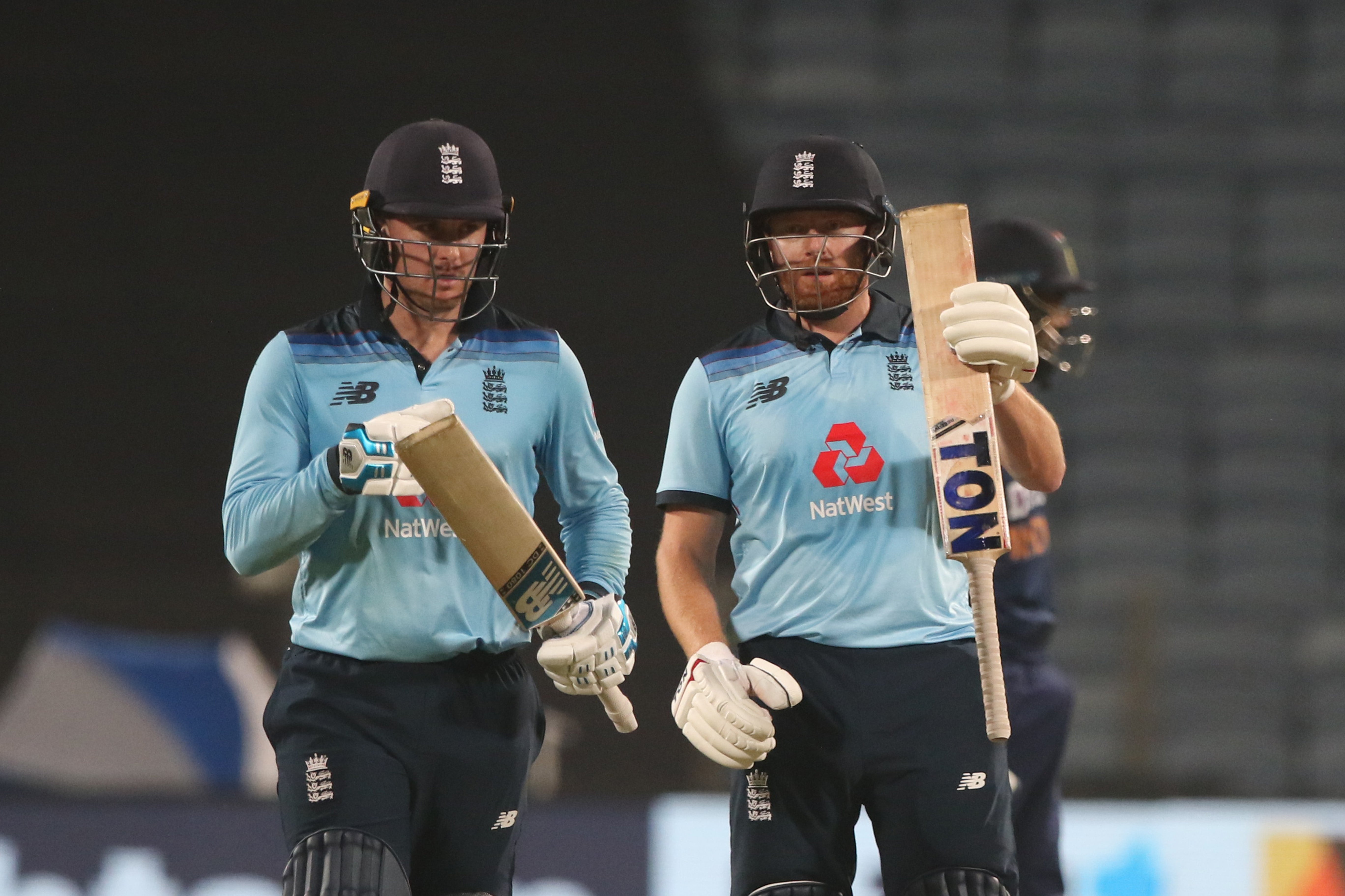 Jonny Bairstow celebrates passing 50