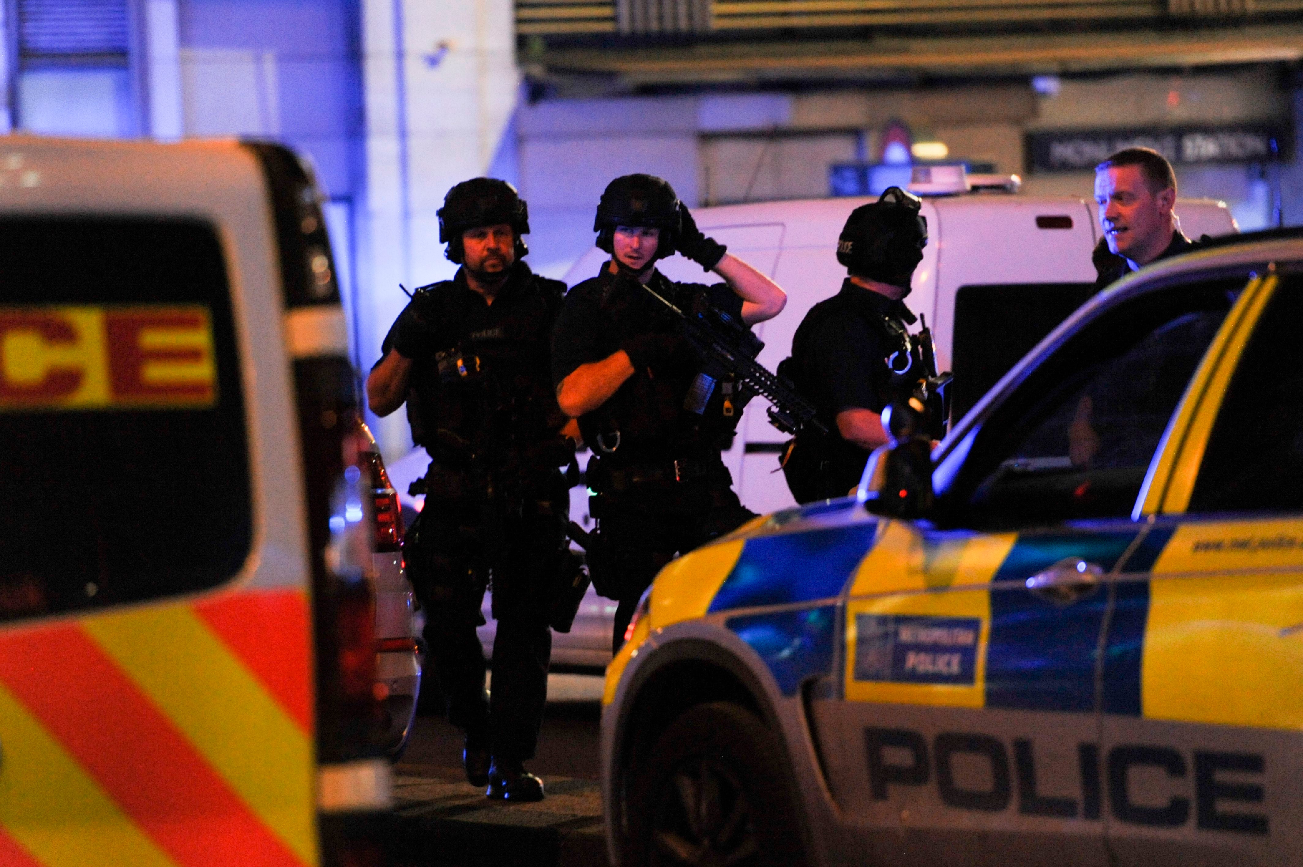 Armed police in position after a terror attack on London Bridge on 3 June 2017