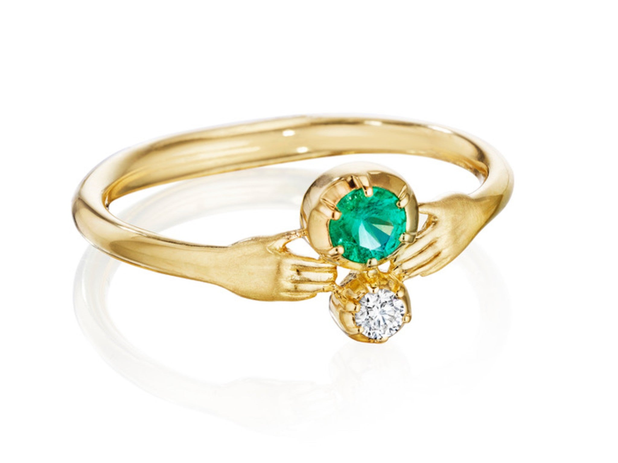 Anthony Lent emerald and diamond tiny hands ring indybest