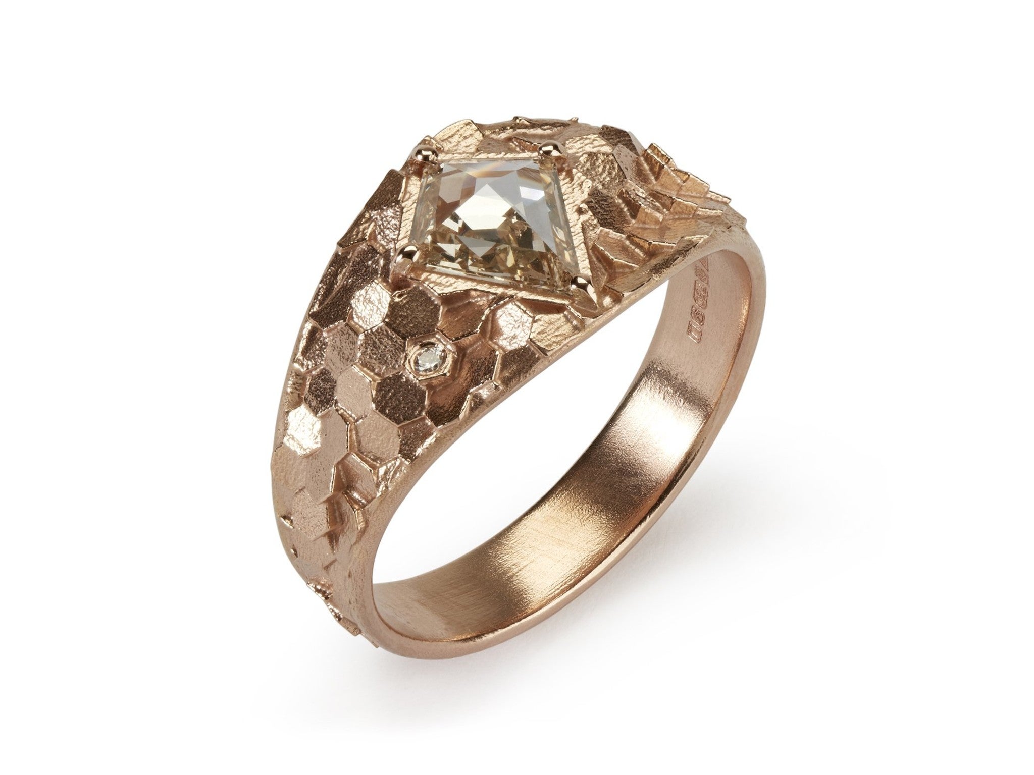 Jo Hayes Ward tapered hex ring with kite shaped rose cut diamond  indybest