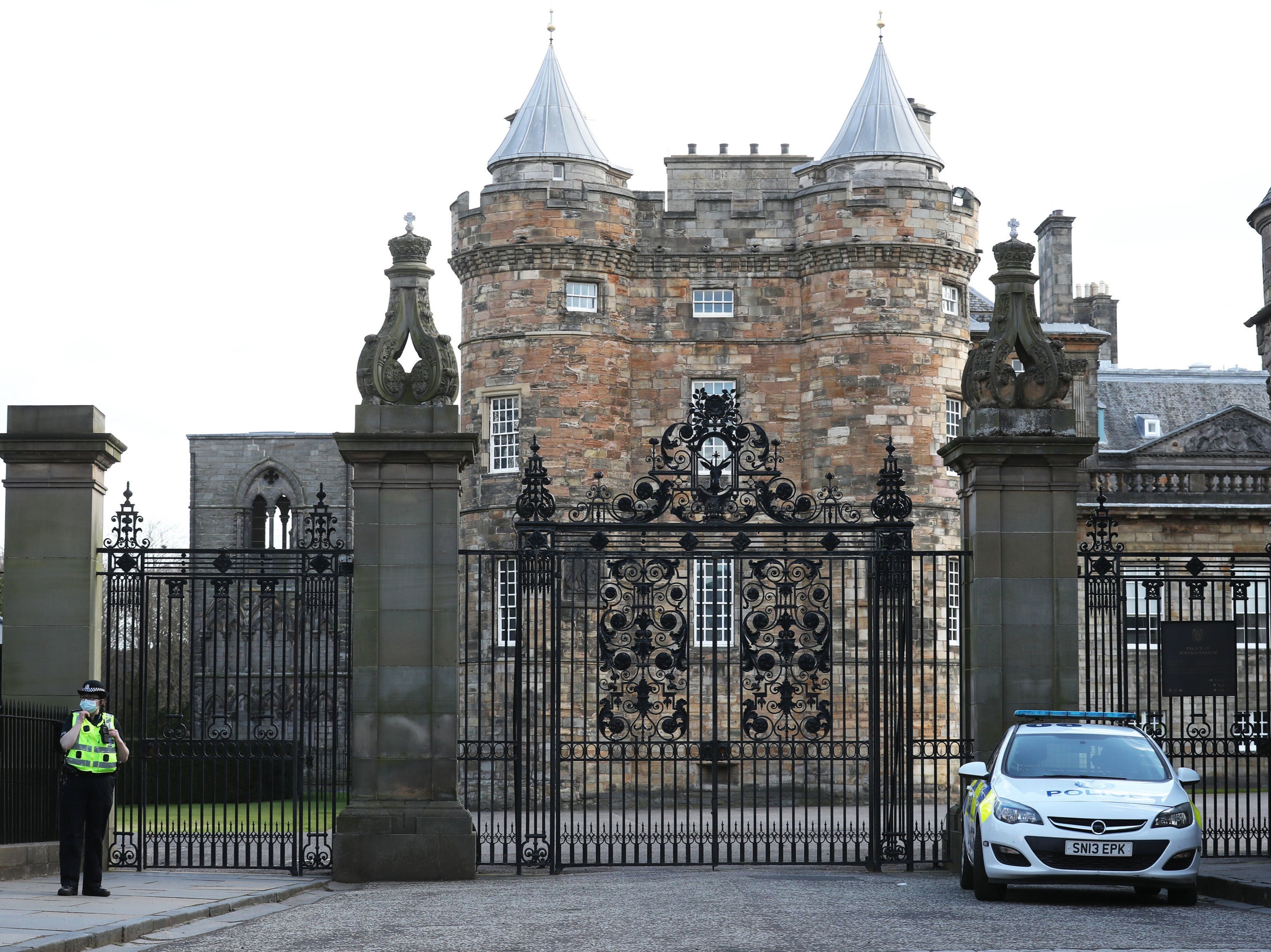 Police outside the Palace of Holyroodhouse in Edinburgh