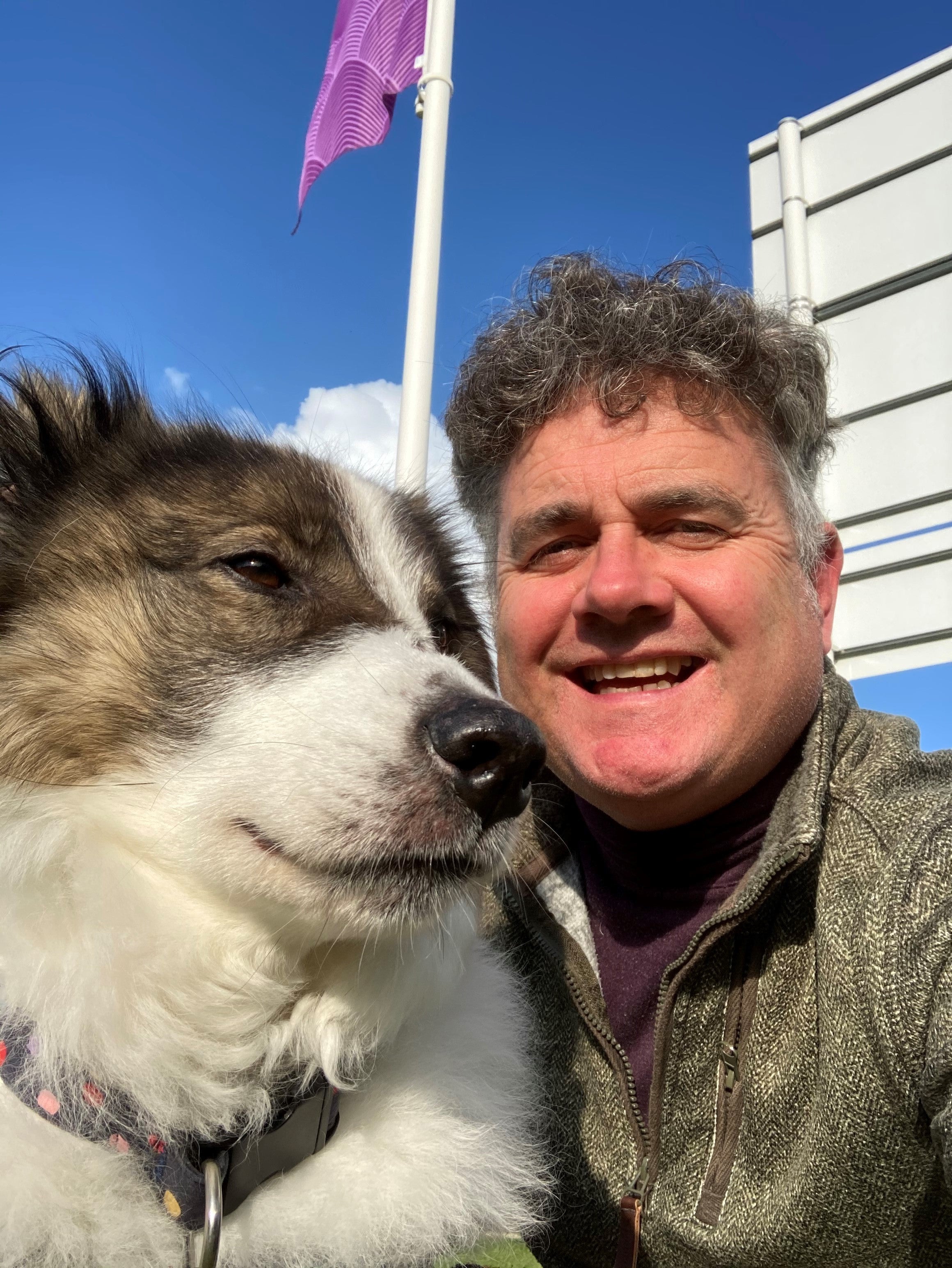 The author Dominic Dyer with his dog