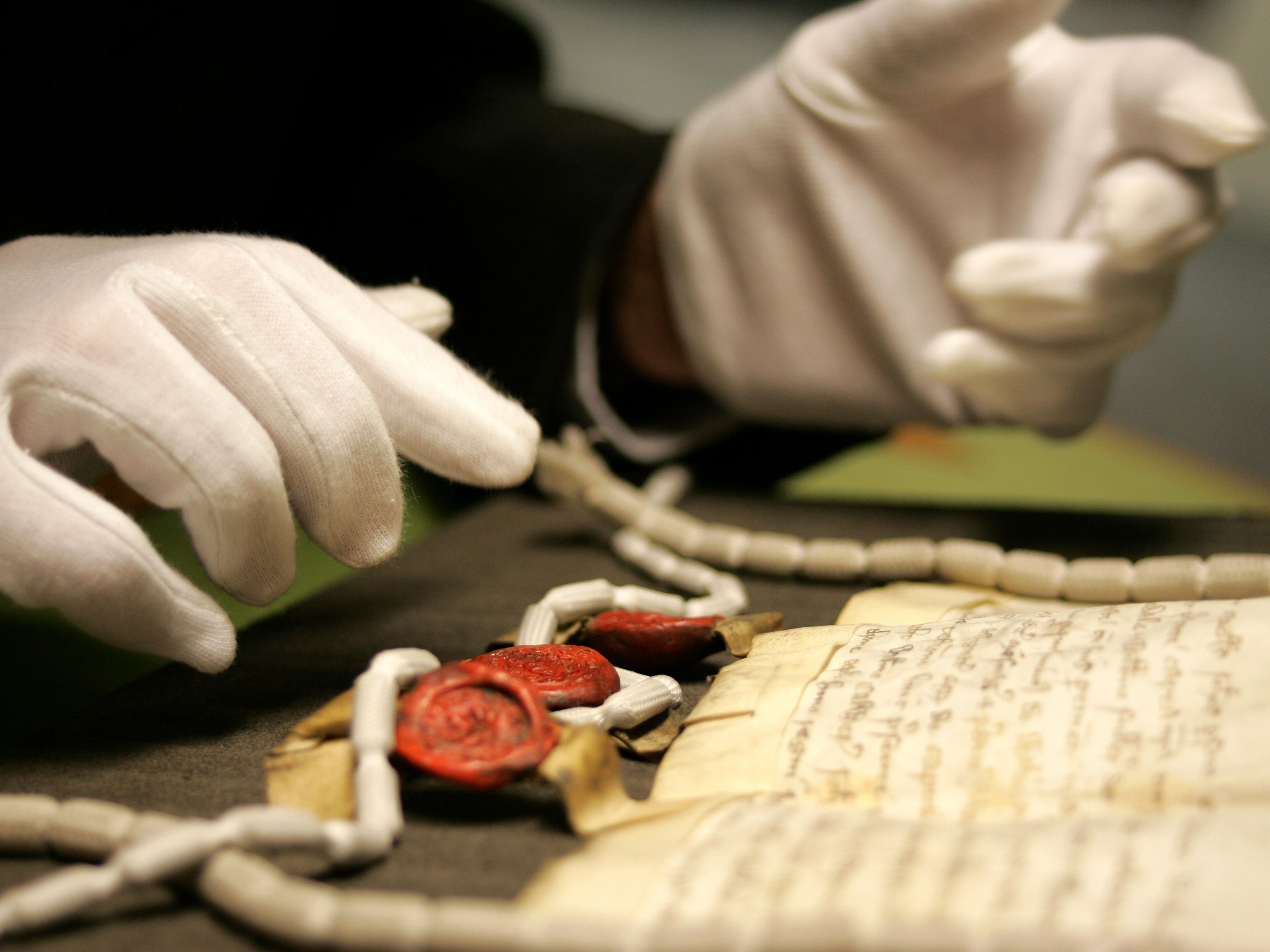 A text at the National Archives, where physical copies of historic UK laws are kept