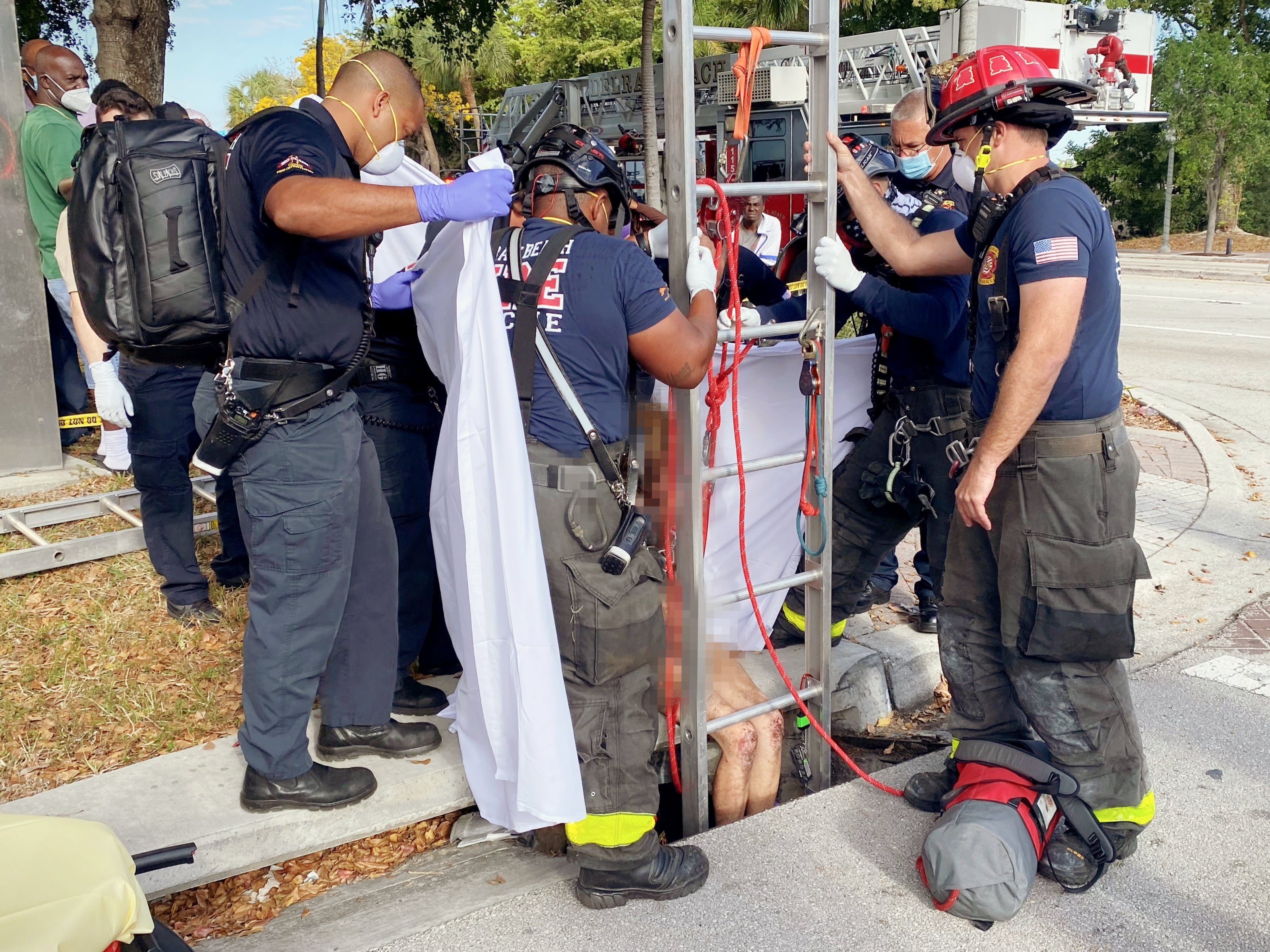 Image from the scene as firefighters rescued Lyndsey Kennedy from the storm drain