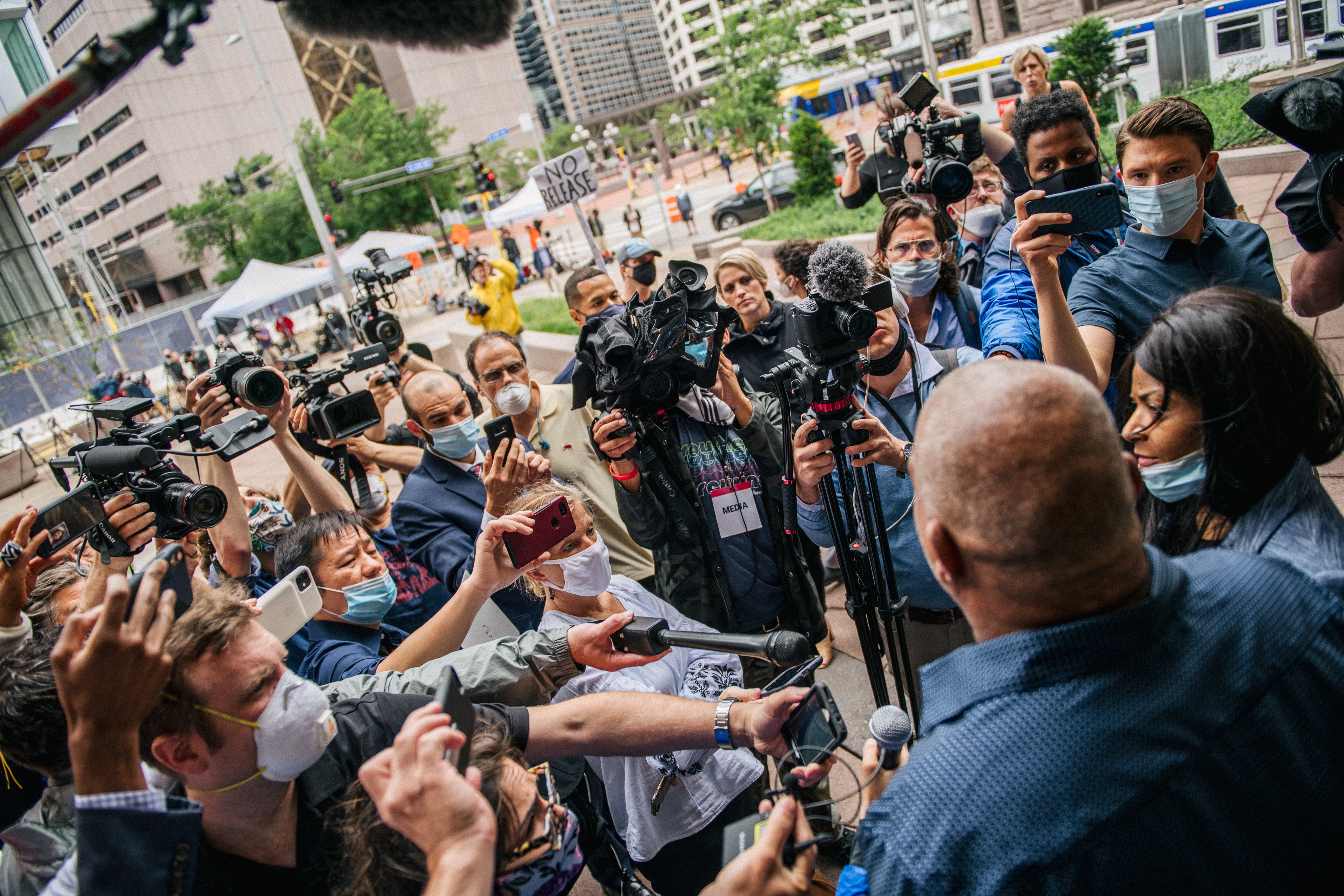 Selwyn Jones, uncle of George Floyd, speaks with reporters in front of the Hennepin County Public Safety Facility on June 29, 2020 in Minneapolis, Minnesota.