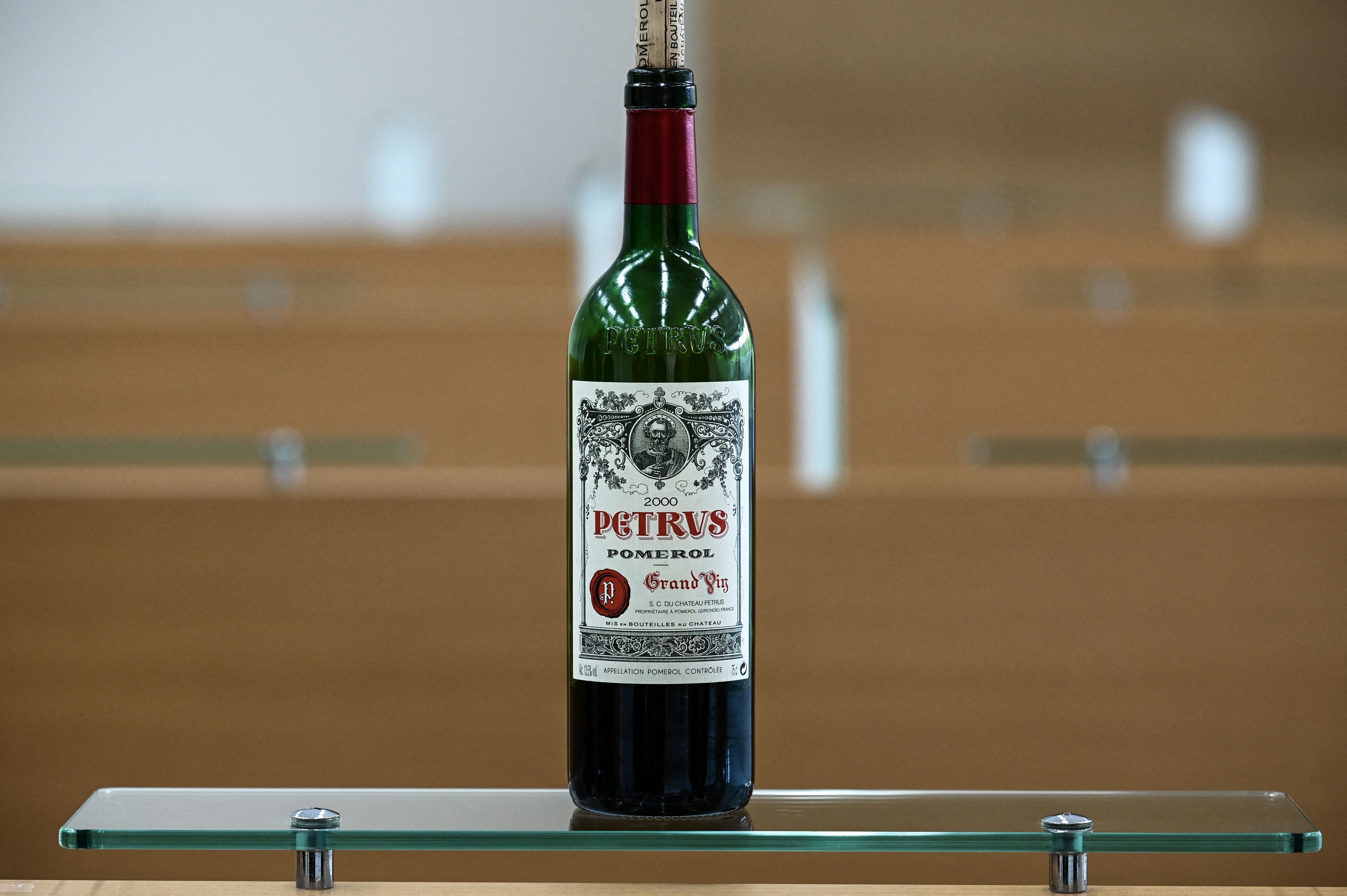 The photograph taken on 1 March, 2021, shows the bottle of Petrus, that went into space, at the University of Bordeaux Institut des Sciences de la Vigne et du Vin