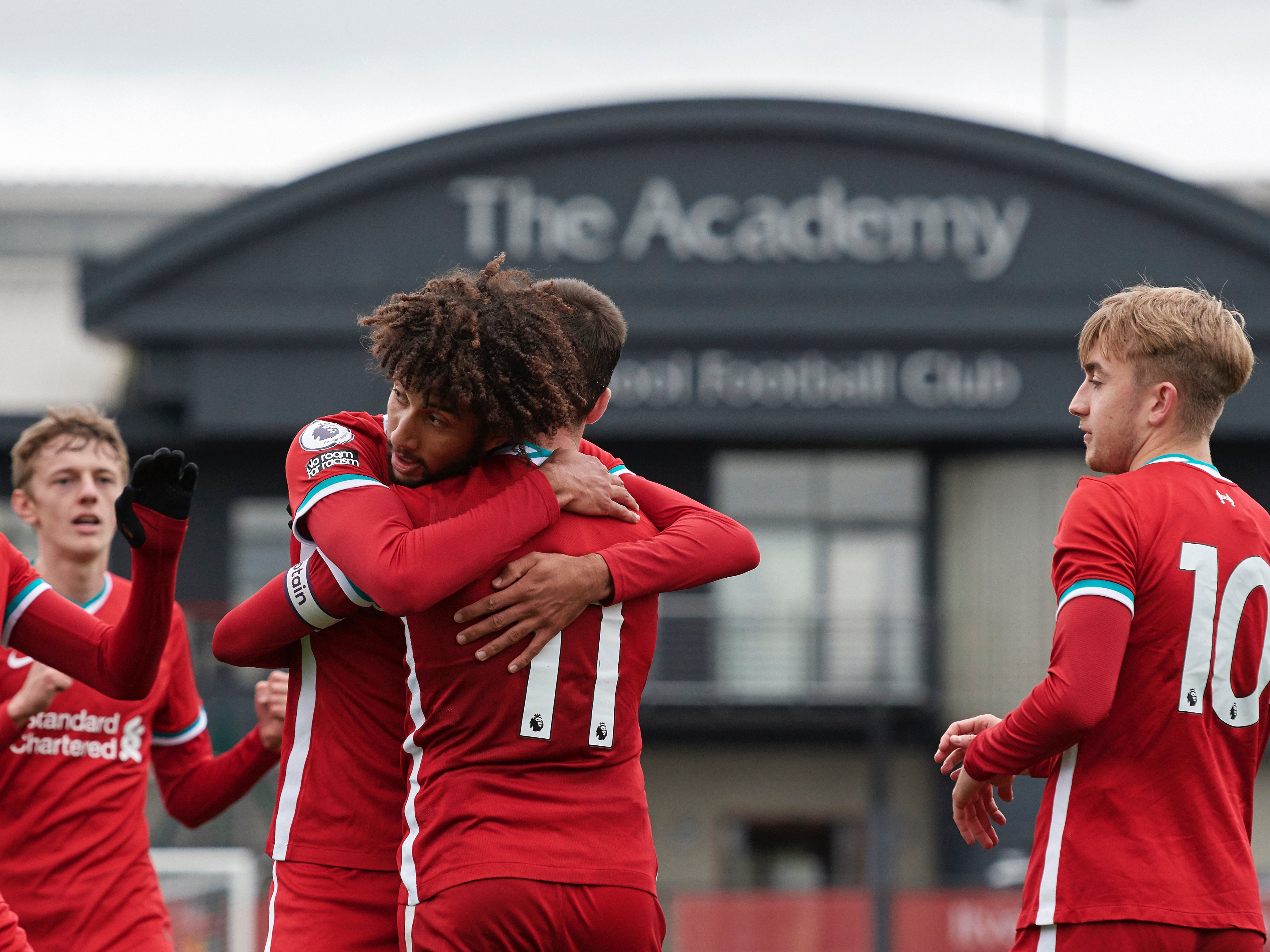 Liverpool players celebrate scoring