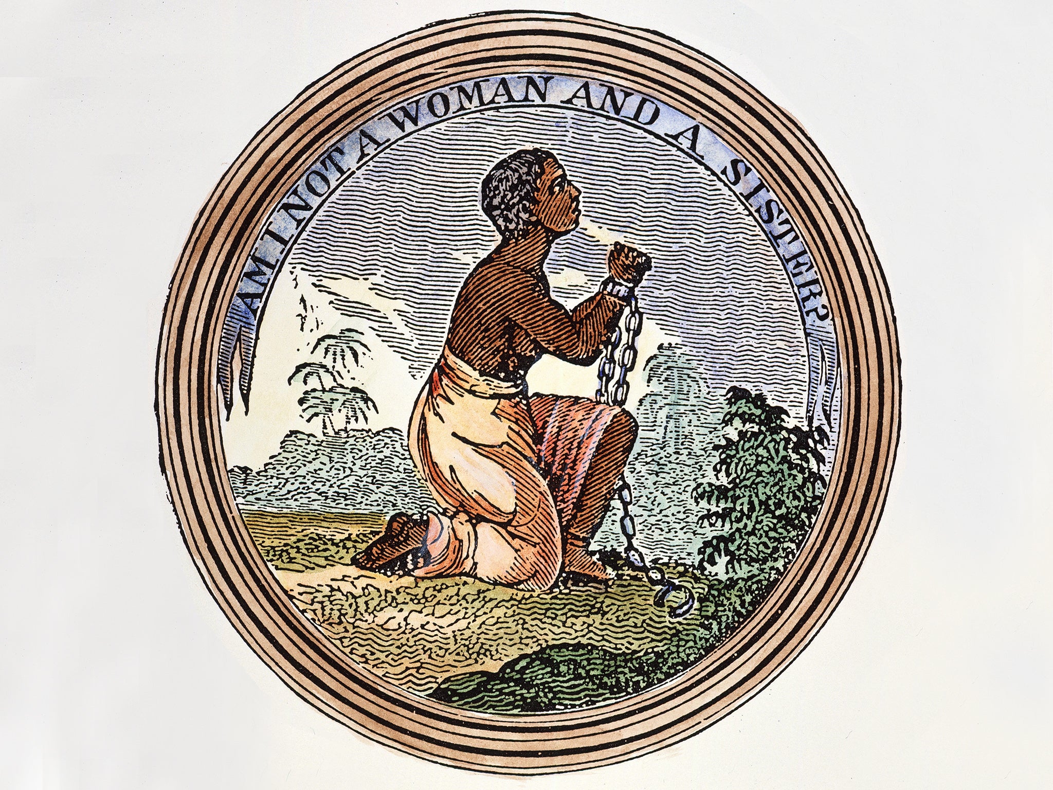 ‘Am I Not a Woman and a Sister’, an engraving first used to illustrate John Greenleaf Whittier’s 1837 ‘Poems Written During the Progress of the Abolition Question’