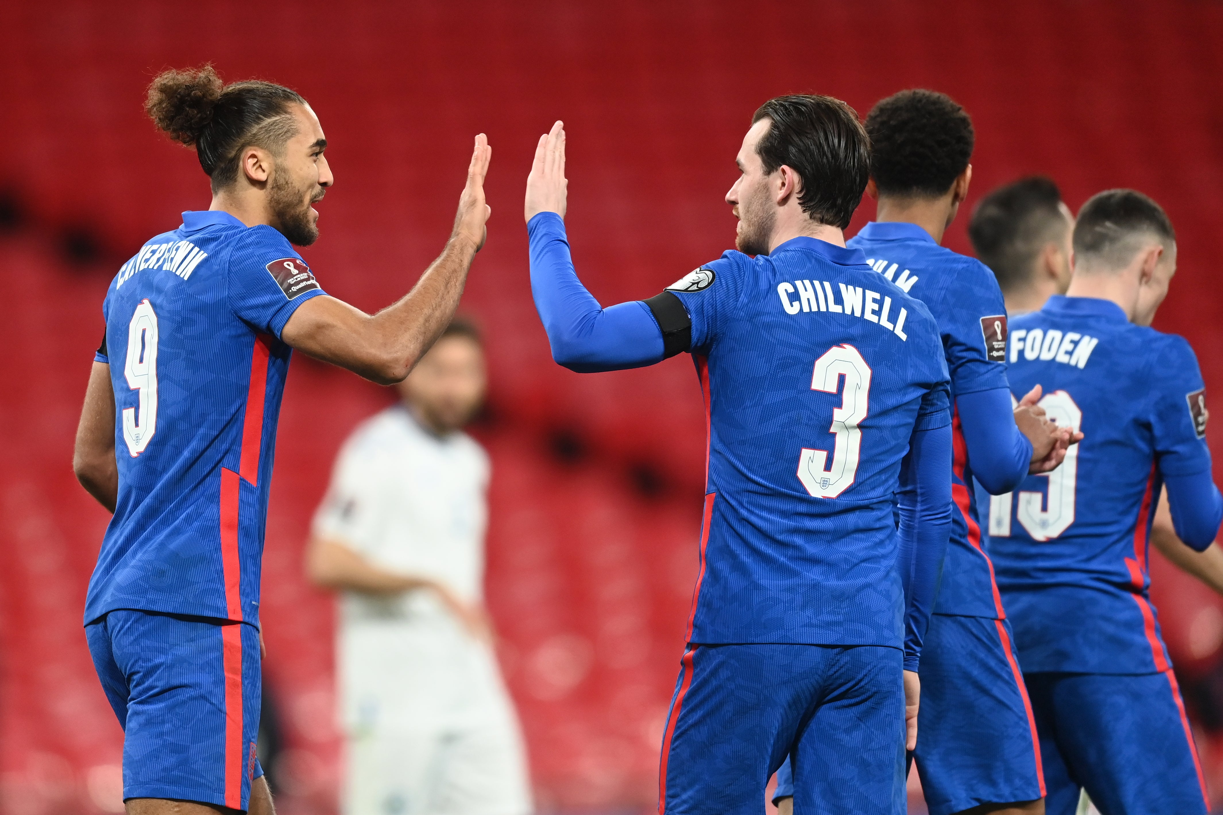 Ben Chilwell recorded an assist while Dominic Calvert-Lewin (left) scored twice