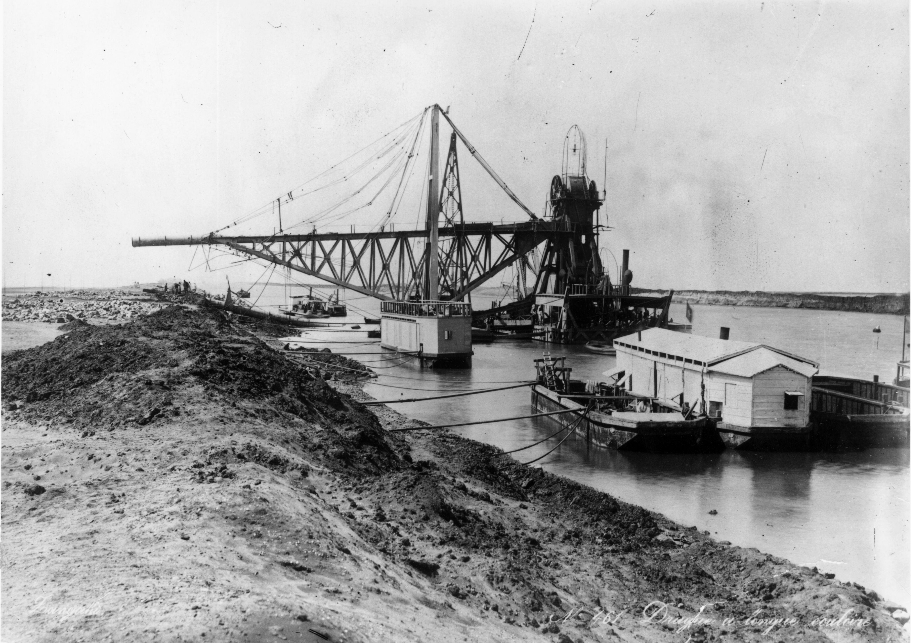 Dredging equipment used in the construction of the Suez Canal.