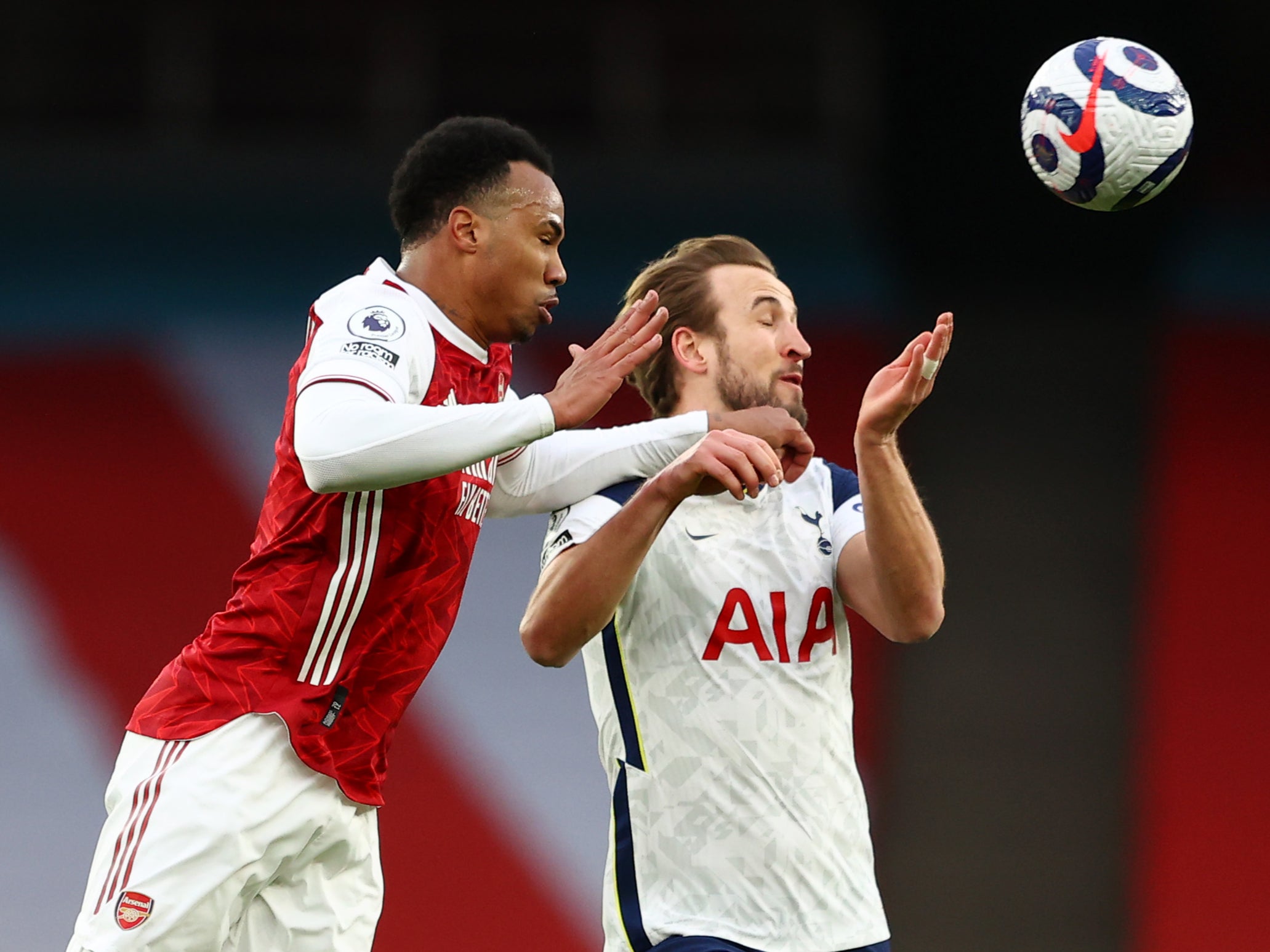 Gabriel and Kane contest a header