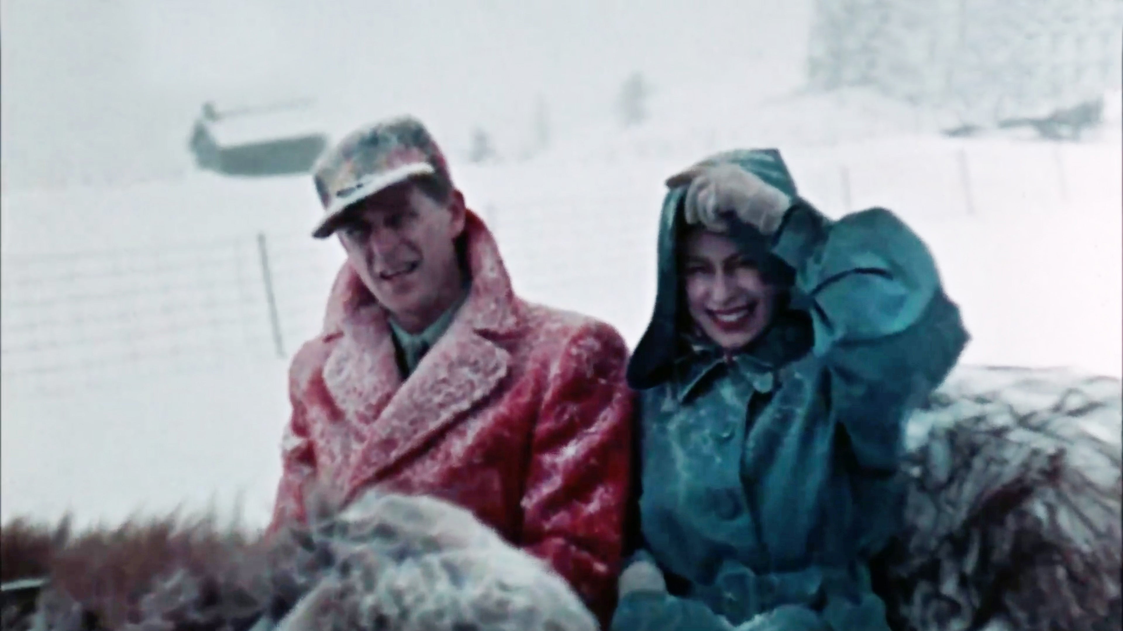 The Queen and the Duke of Edinburgh on a sleigh ride