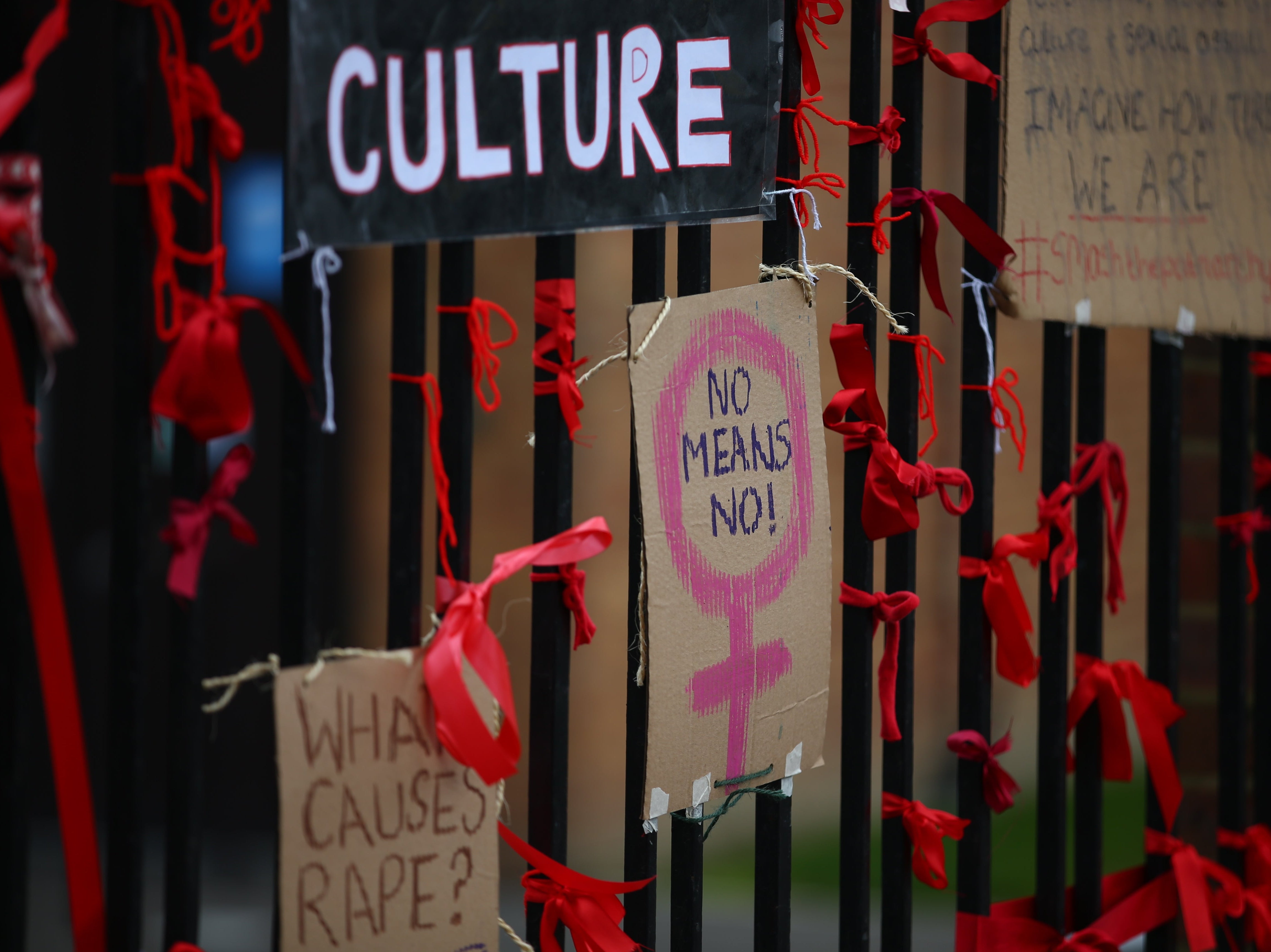 A placar attached to the fence outside James Allen’s Girls’ School, in London