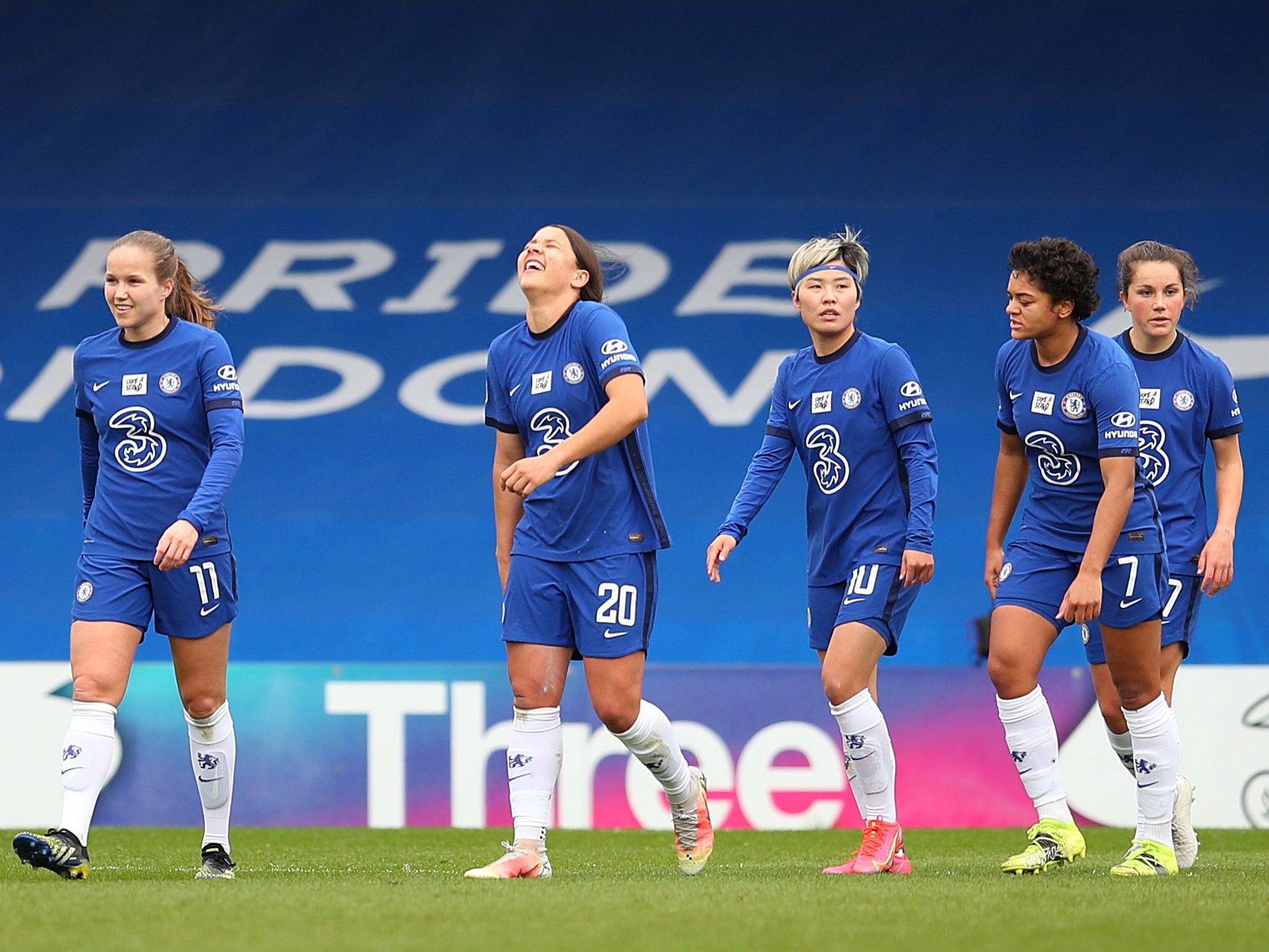 Sam Kerr celebrates scoring for Chelsea against Villa