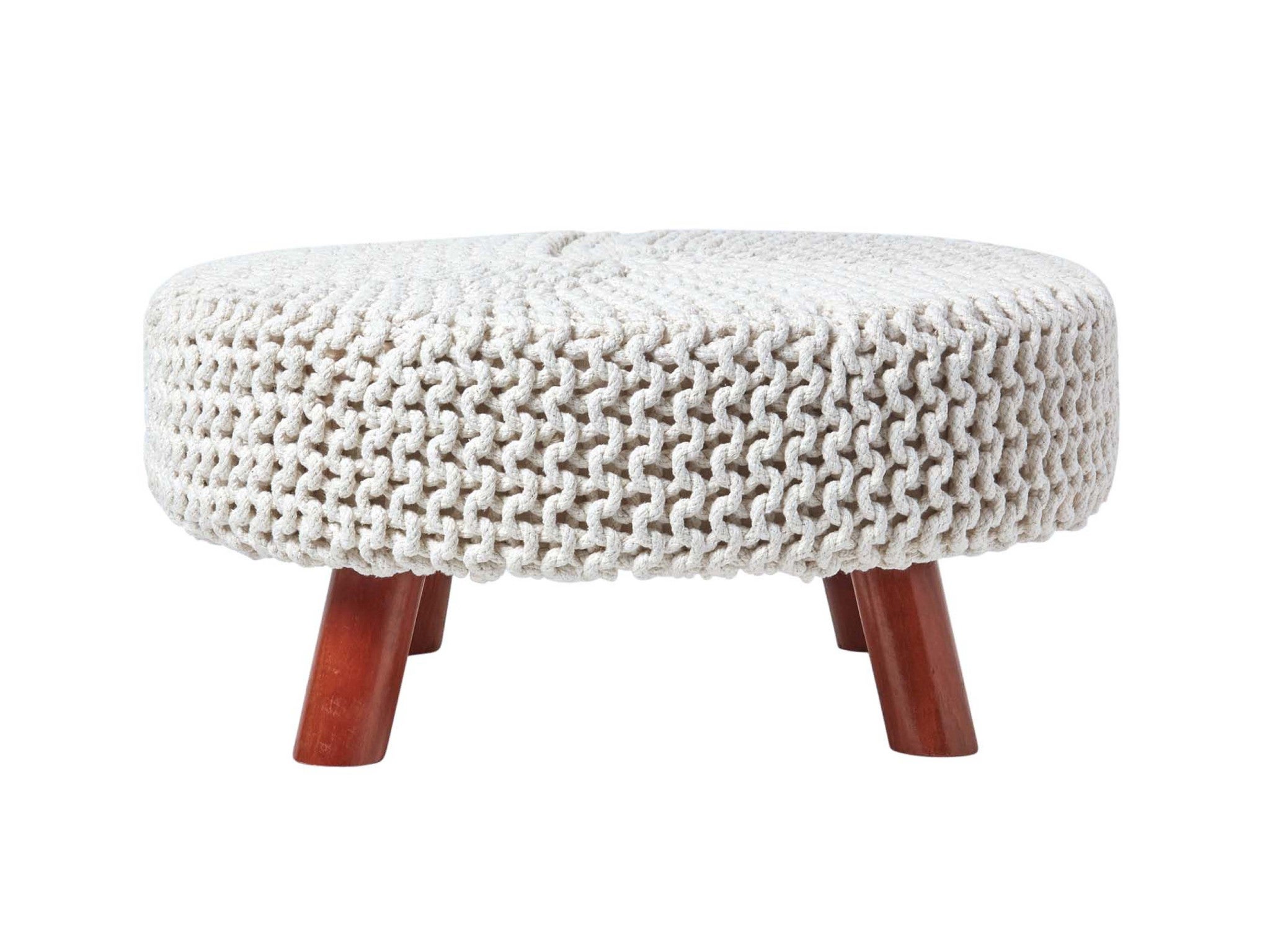  Homescapes natural knitted flat footstool with wooden large legs indybest