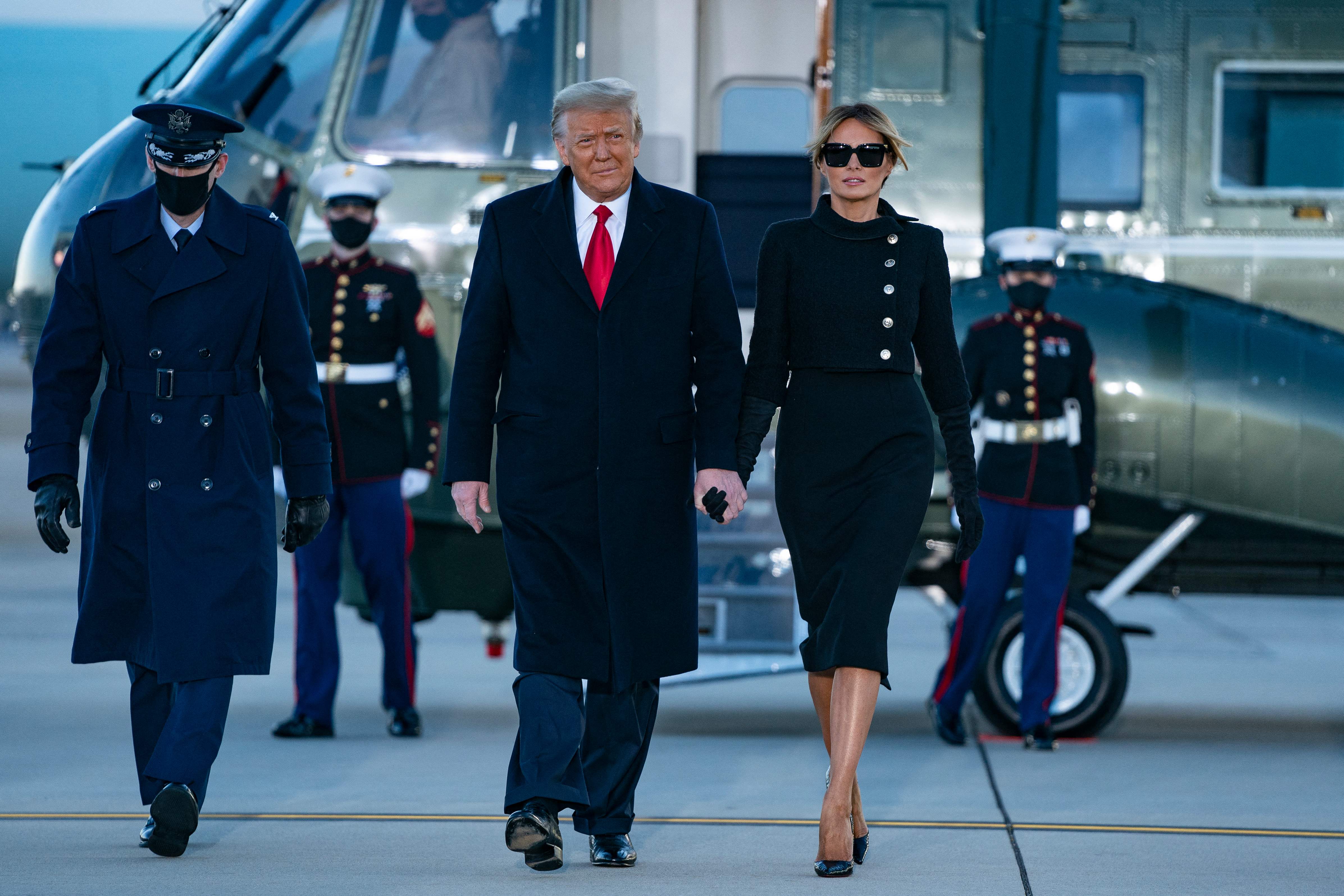 Melania and Trump leaving the White House in January 2021