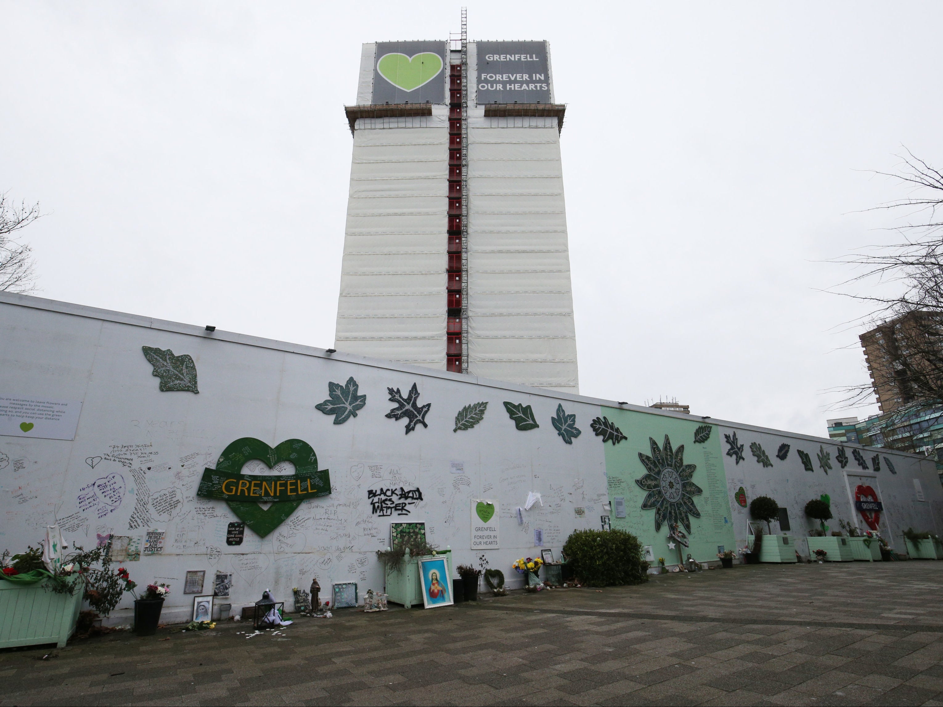 The Grenfell Memorial Wall in the grounds of Kensington Aldridge Academy