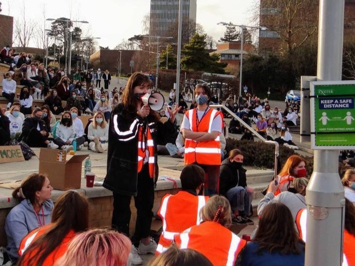 Students gathered at a sit-in protest at the University of Exeter to protest against sexual violence