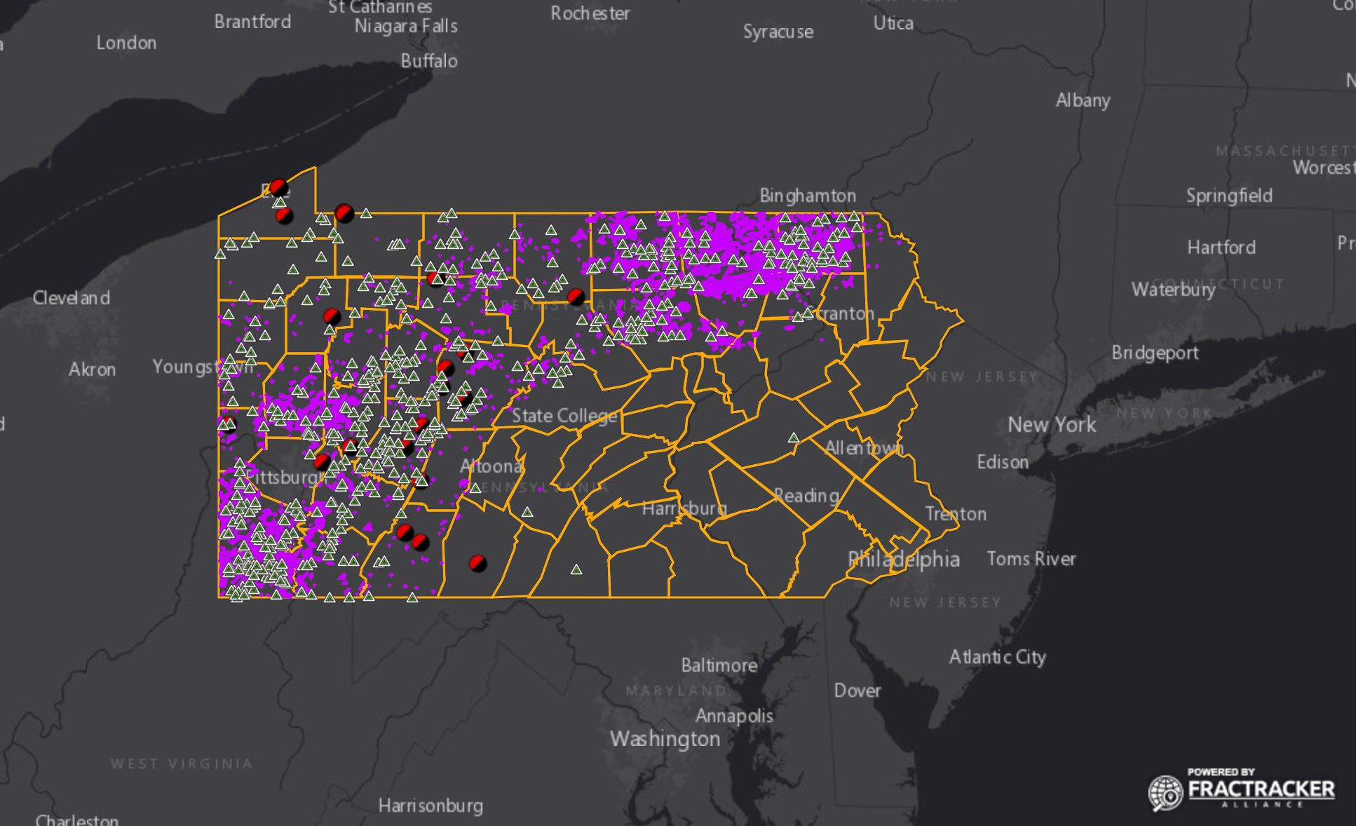 The sprawl of the fracking industry across parts of Pennsylvania