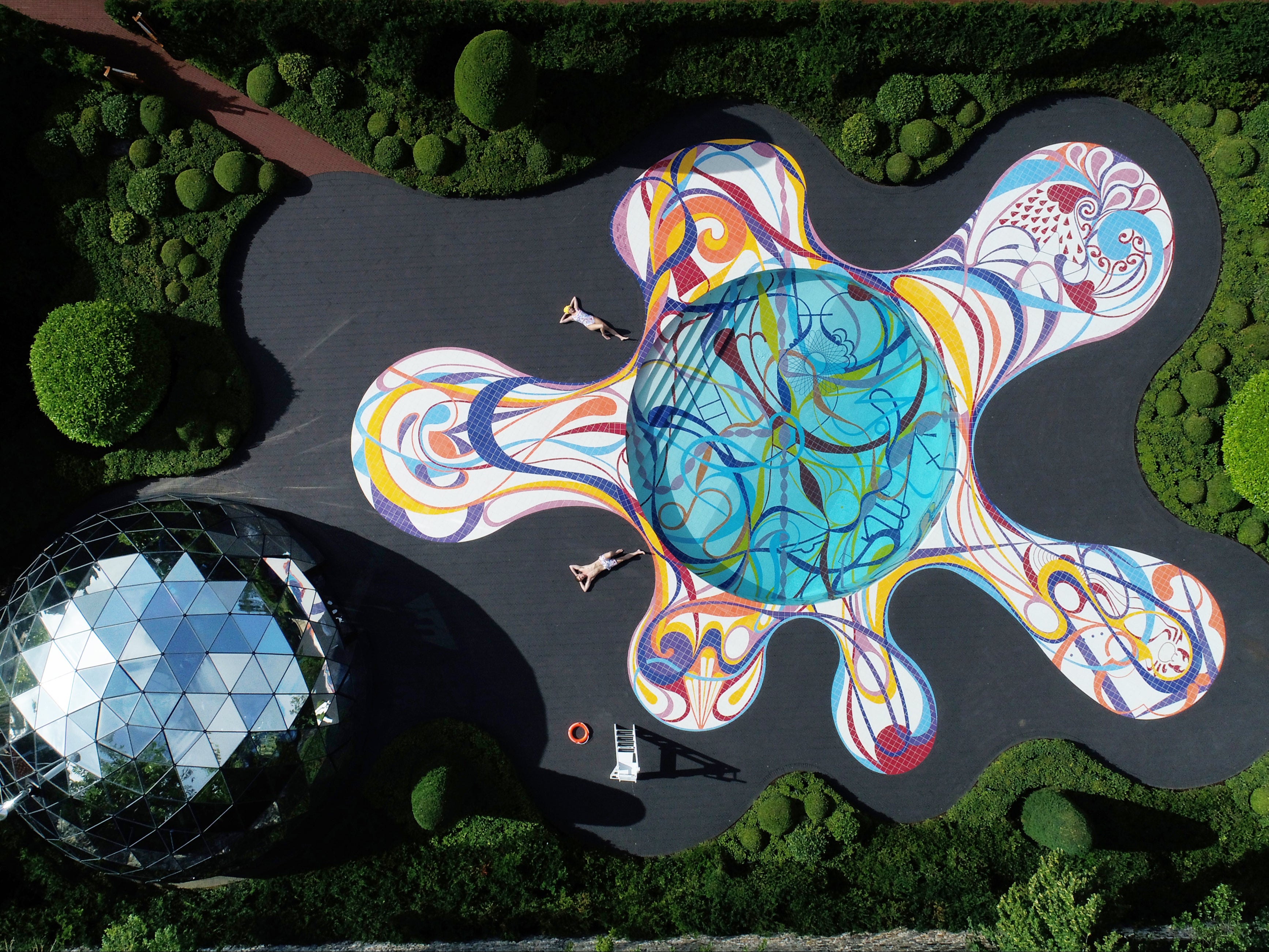 “Gateway”, an intricately designed swimming pool by Portuguese artist Joana Vasconcelos, is unveiled at Jupiter Artland in 2019