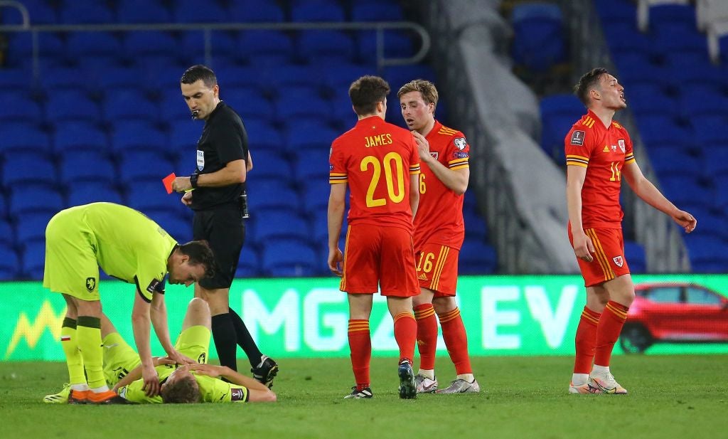 Connor Roberts was dismissed late on after two yellow cards