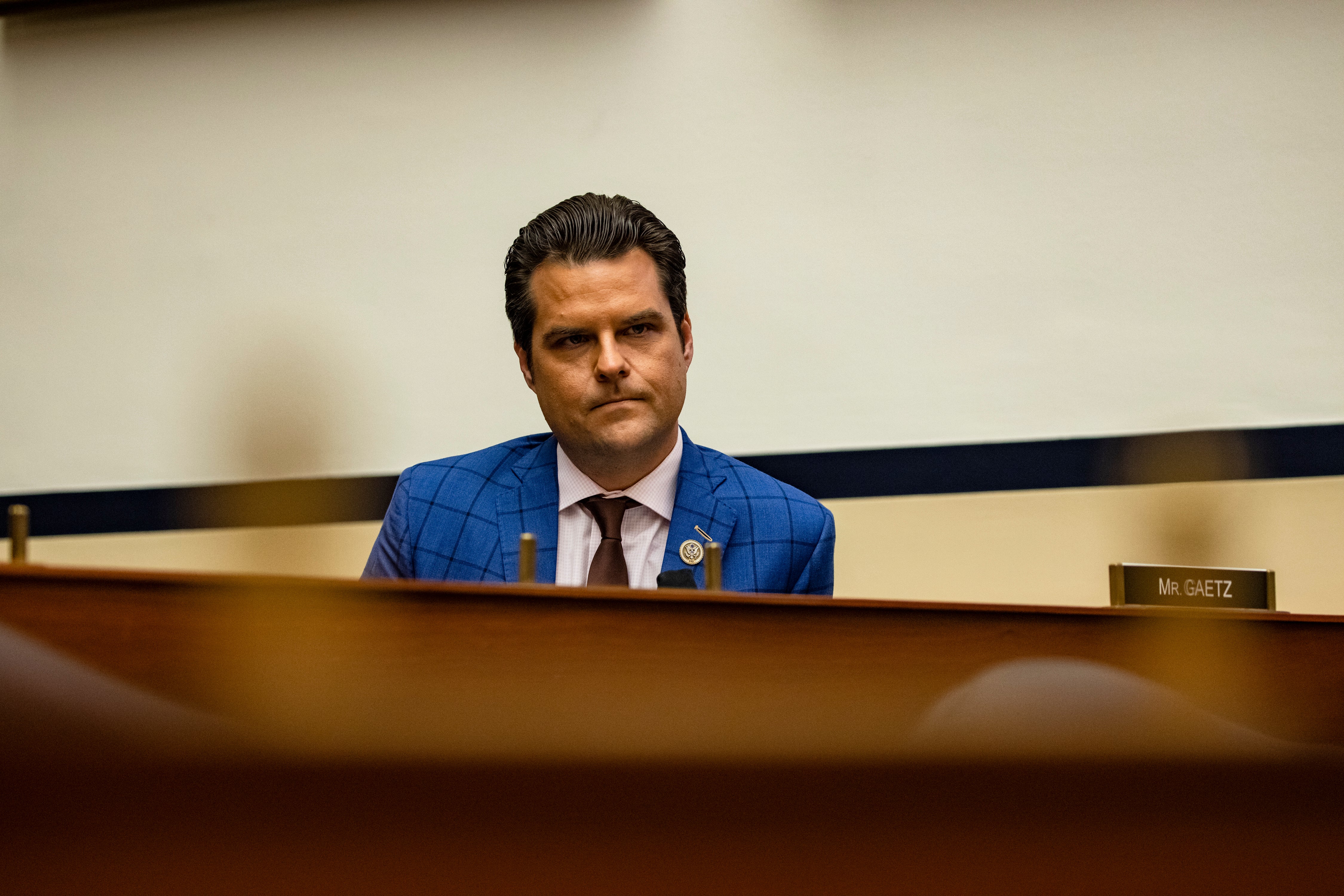 Representative Matt Gaetz (R-FL) during a House Armed Services Subcommittee hearing