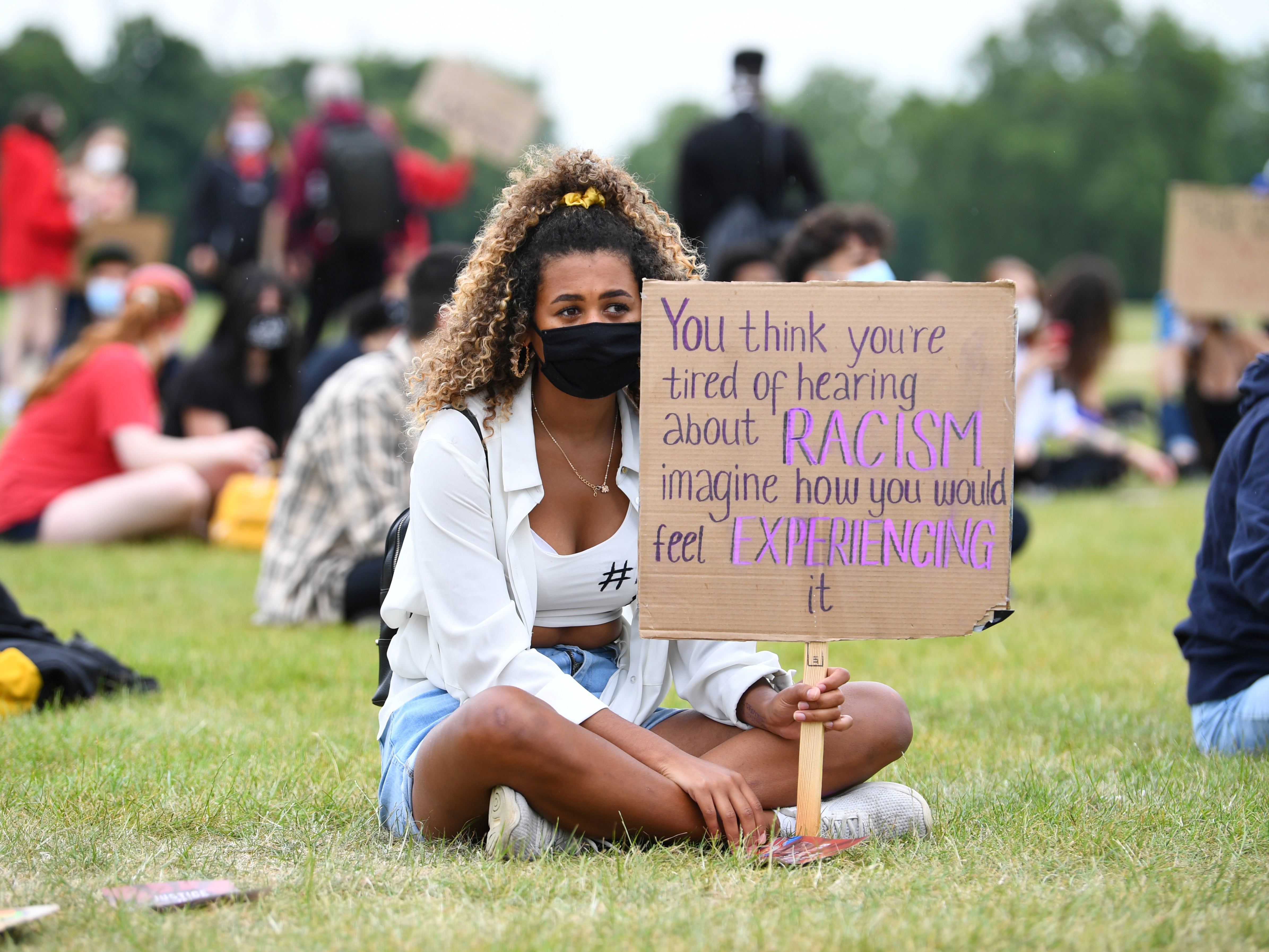 A woman in Hyde Park during a ‘Black Lives Matter’ protest following the death of George Floyd