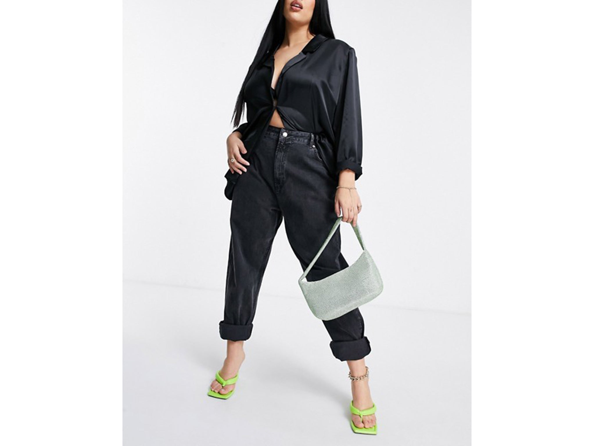 ASOS DESIGN Curve high rise 'slouchy' mom jeans in washed black