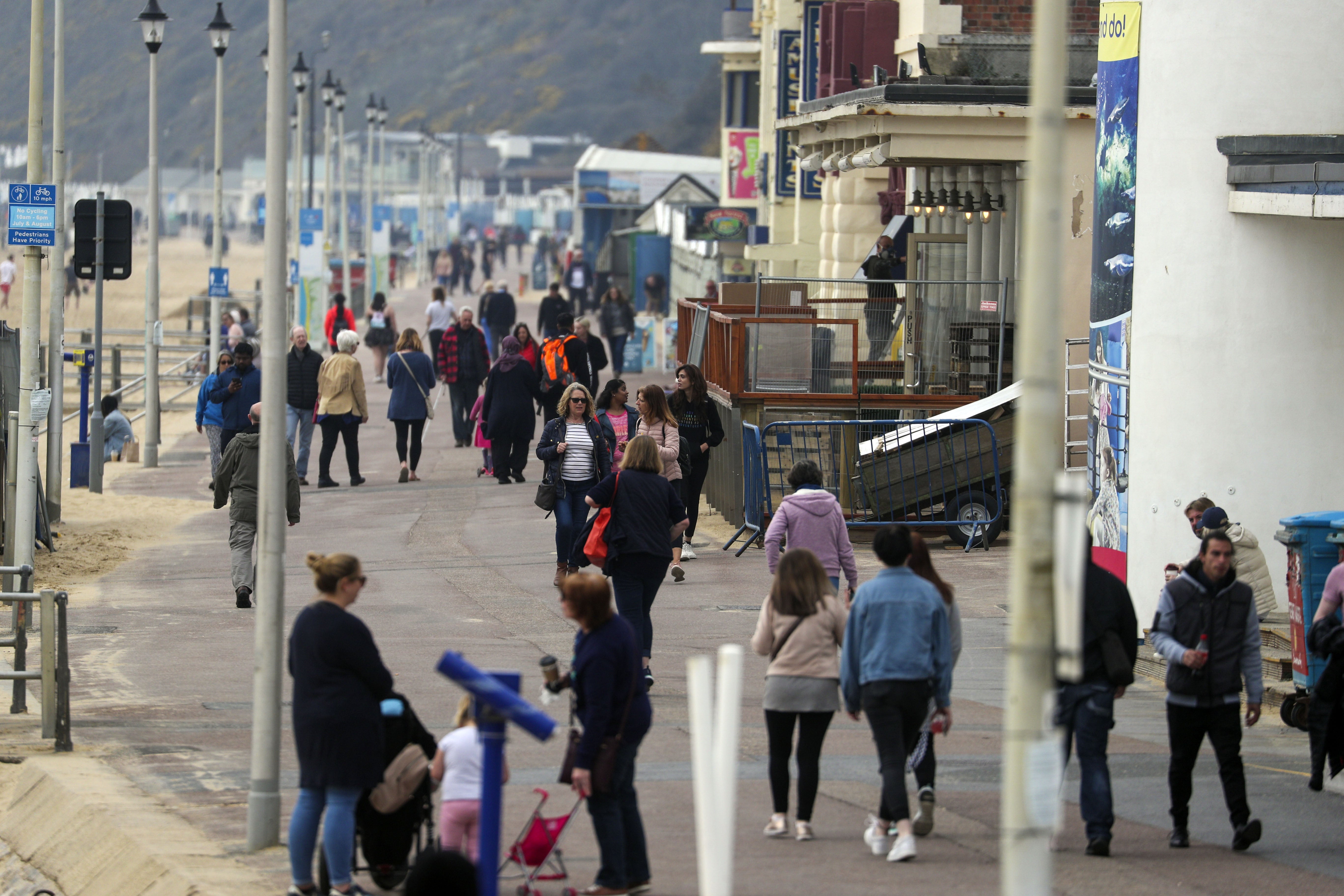 First steps: The beachfront at Bournemouth, Dorset, this week as lockdown eases