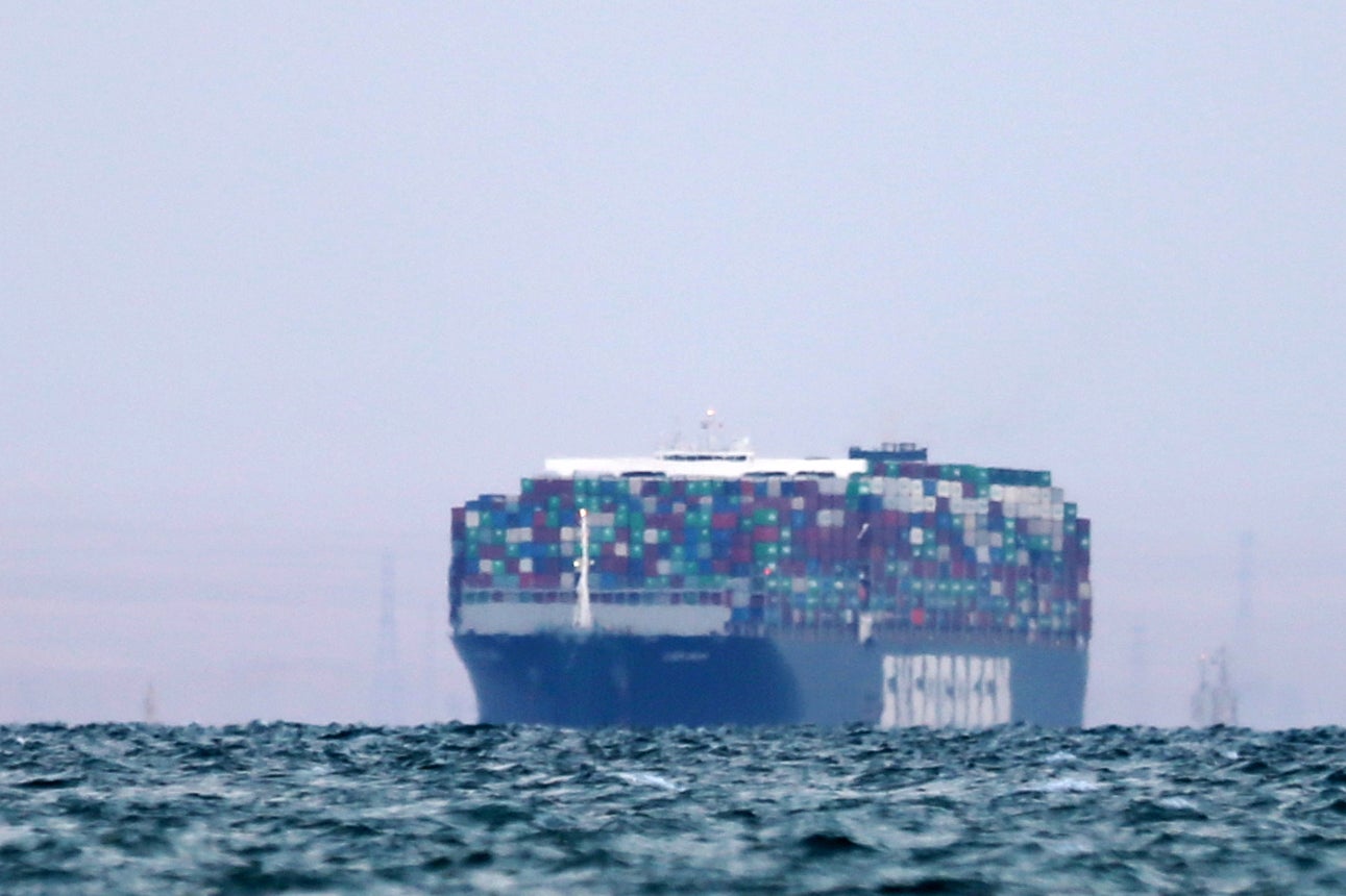 The Ever Given enters Egypt’s Great Bitter Lake after it was refloated on 29 March