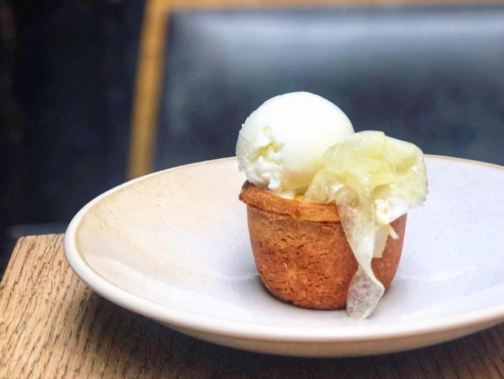 Breaking the mould: Lemon peel pudding with milk ice cream