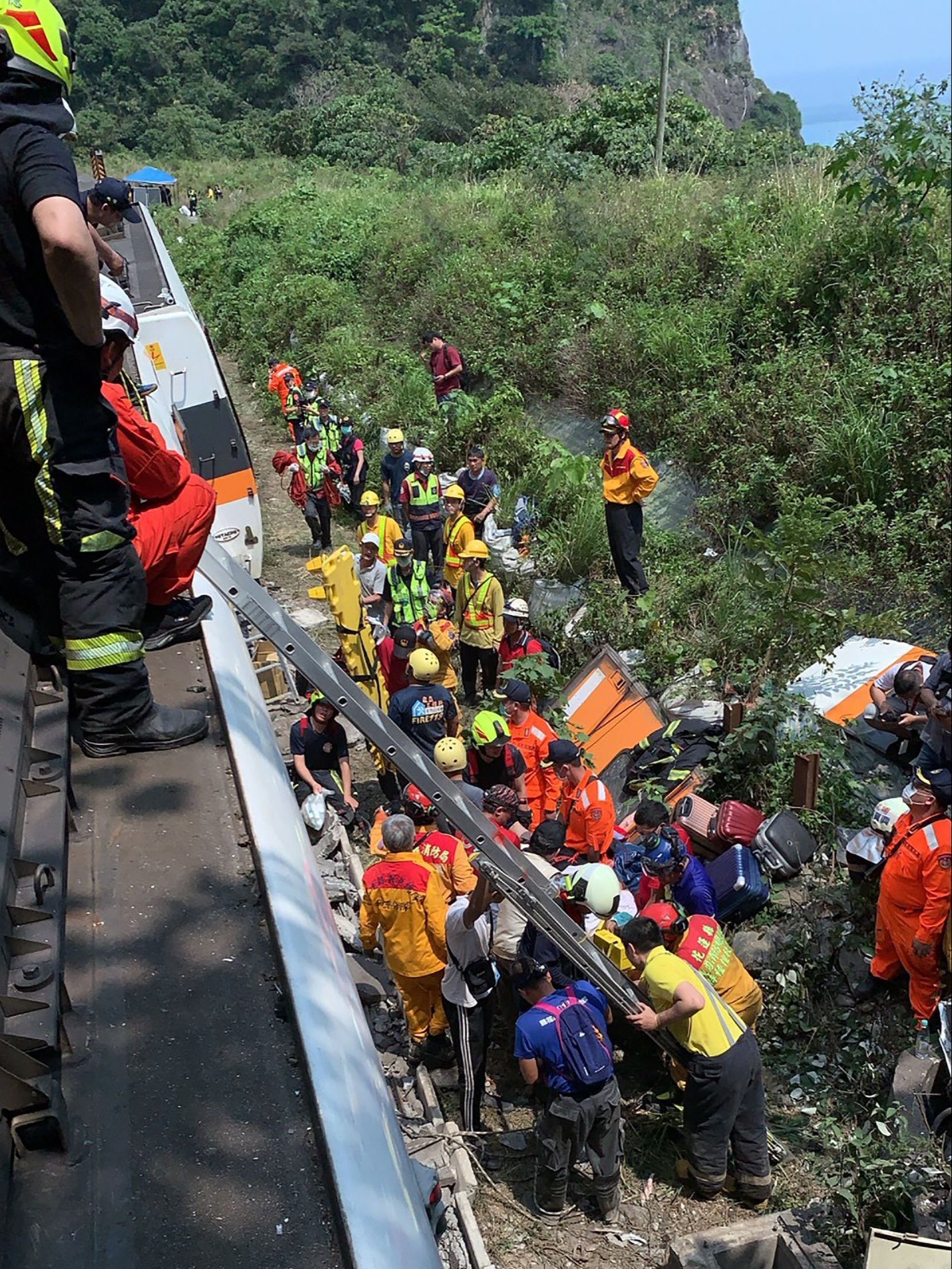 Rescue teams at the site of the train crash