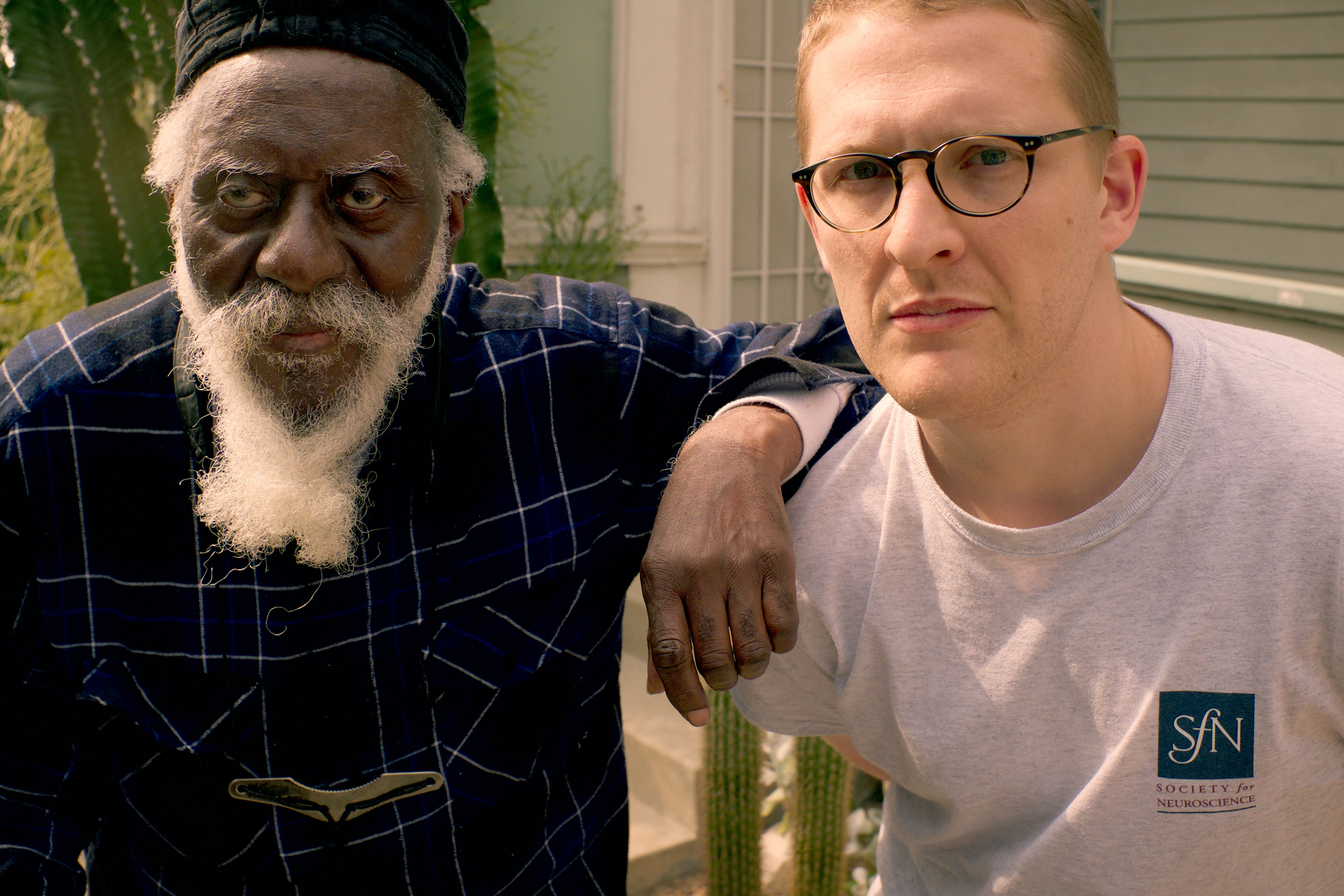 Pharoah Sanders (left) with DJ Sam Shepherd, aka Floating Points