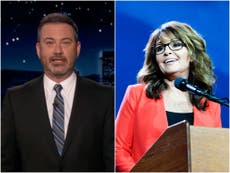 Jimmy Kimmel says it’s ‘rich’ of Sarah Palin to encourage mask use after flouting Covid restrictions