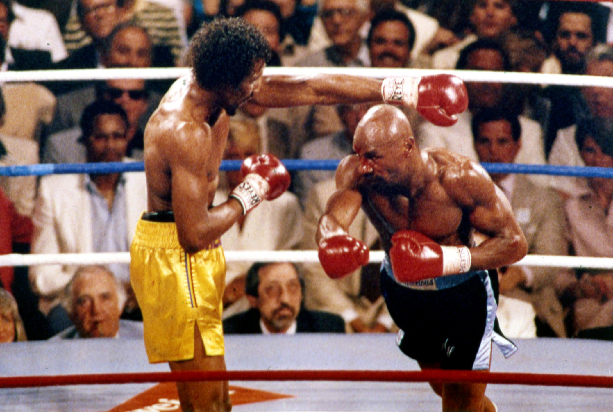 Hagler, right, and Thomas Hearns during their 1985 fight in Las Vegas