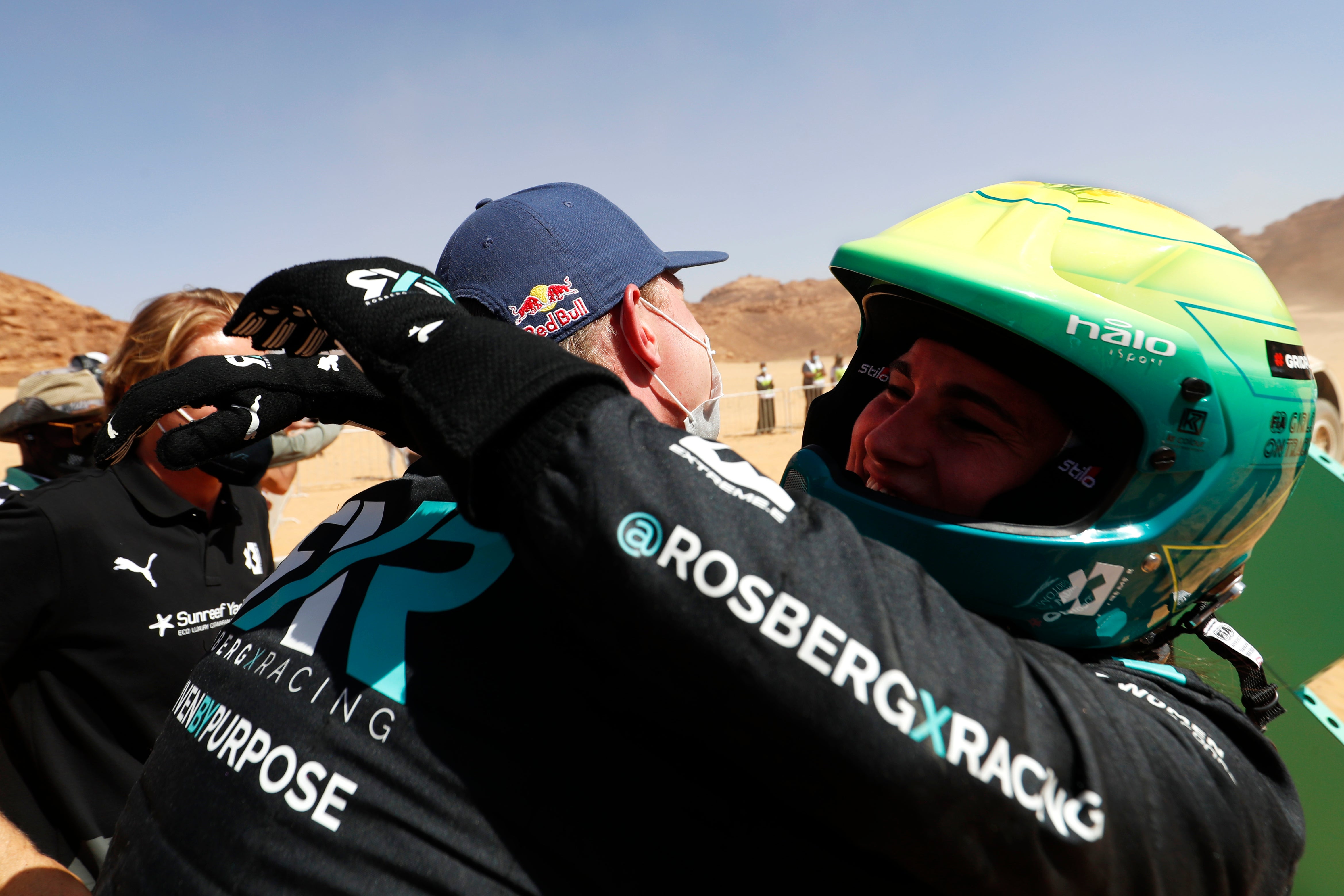 Johan Kristoffersson and Molly Taylor celebrate their victory