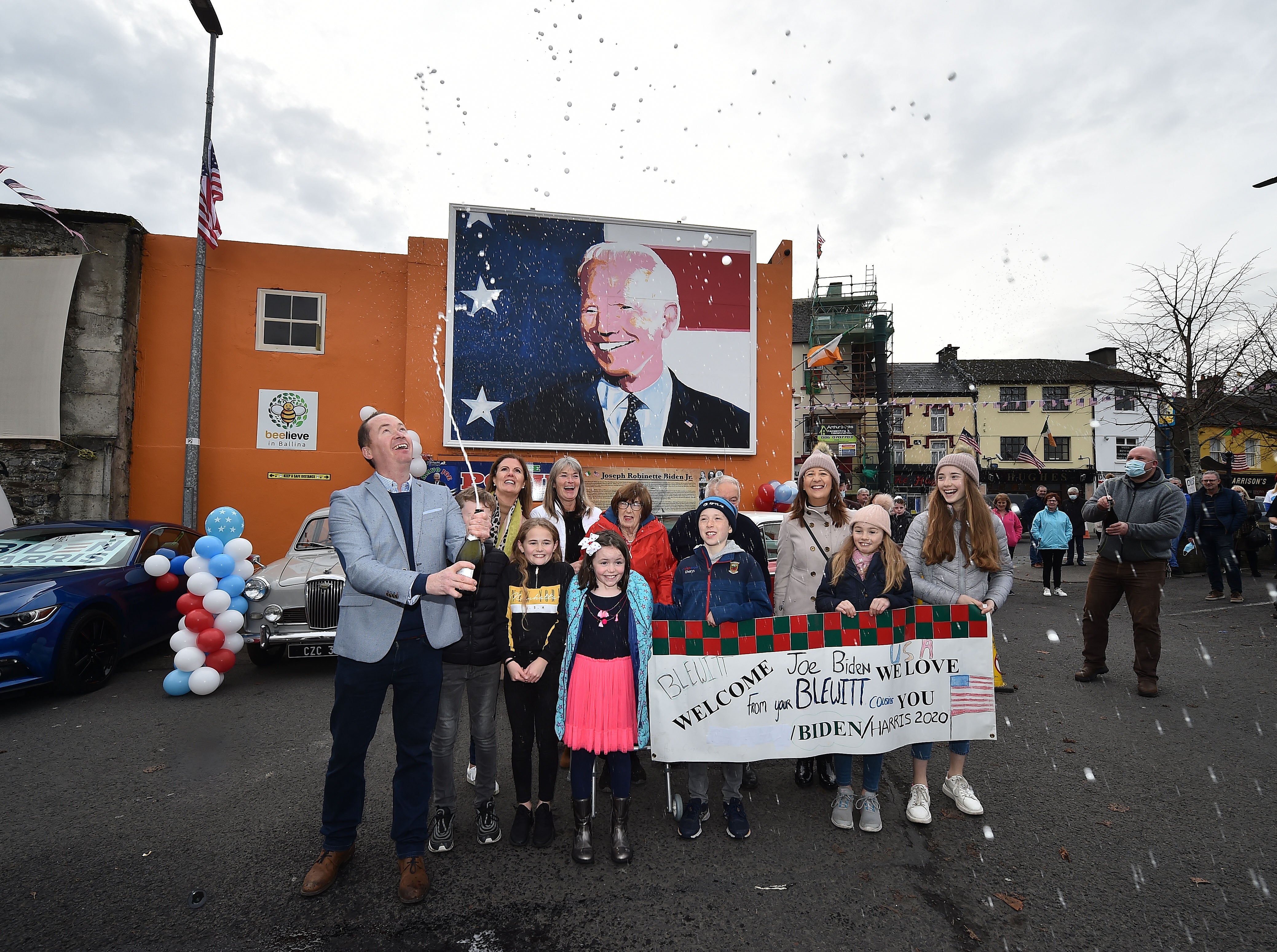 The Blewitt family, distant Irish cousins of Joe Biden’s who he met in 2016, celebrate his victory in the 2020 election in November last year in Ballina, Ireland.